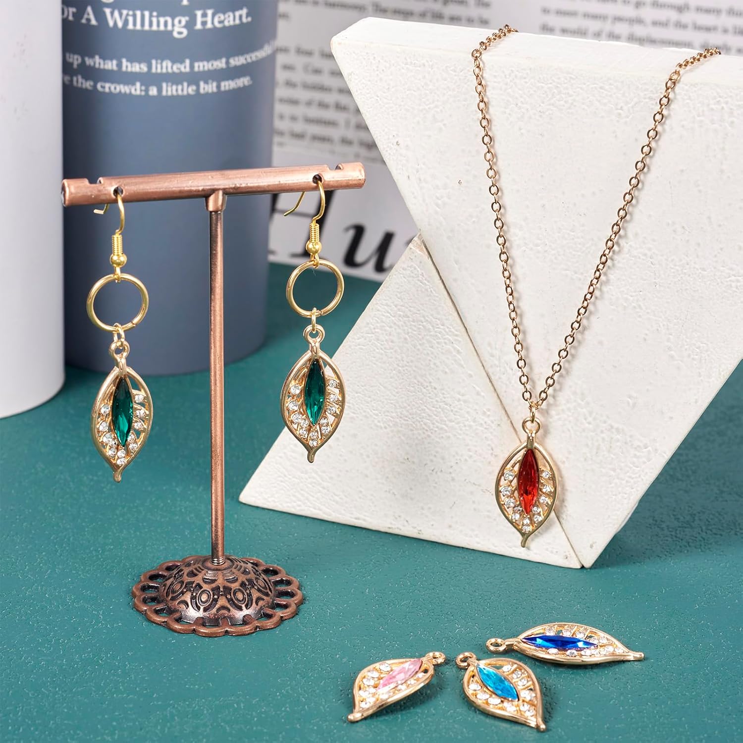 Faceted Crystal Rhinestone Charms Colorful Assorted Metal Dangle Pendants Gold Plated Cubic Zirconia Charms for DIY Crafts Jewelry Making - Image 4