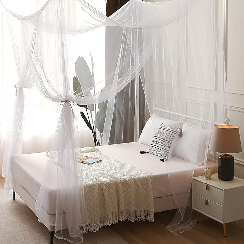 Vista 40 de Toldo de cama con mosquitera para niñas, cortinas de cama King con dosel tamaño Queen desde el techo, tienda de campaña para cama individual