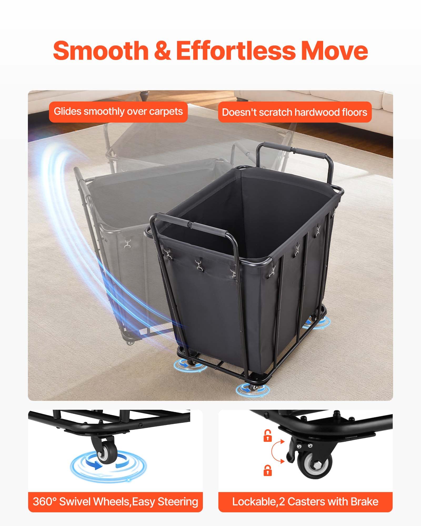 VEVOR Wäschewagen Wäschesammler 300 L mit 117,9 Tragkraft & Schwenkrädern & wasserfestem Wäschesack, Wäschesortierwagen rollbar für Wäsche Einkaufen Gepäck, Wäschesortierer Wäschekorb