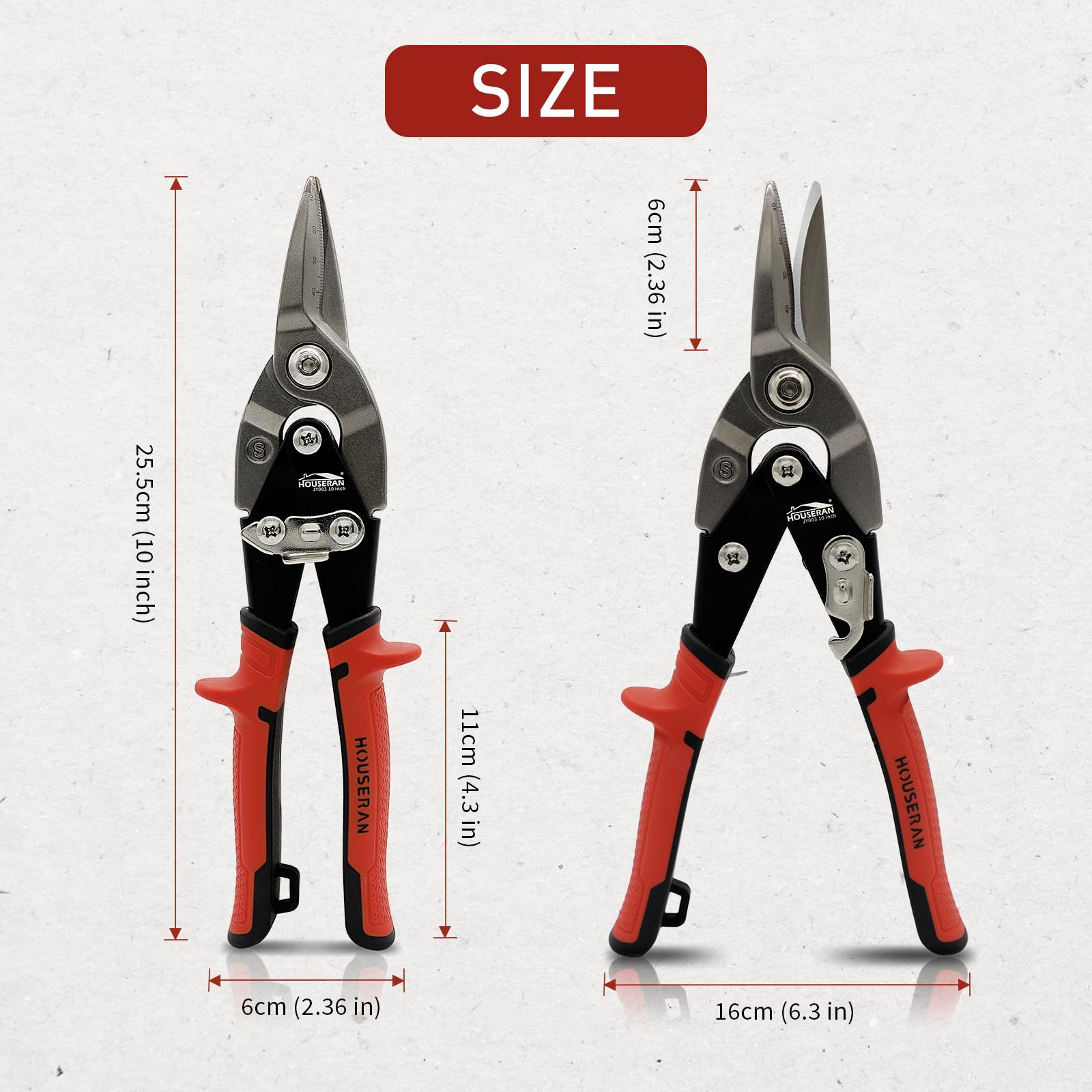 HOUSERAN 10 Inch Aviation Tin Snips, Regular Straight Cut Heavy Duty Shears, CR-MO Metal Cutter with Double Lever - Image 2