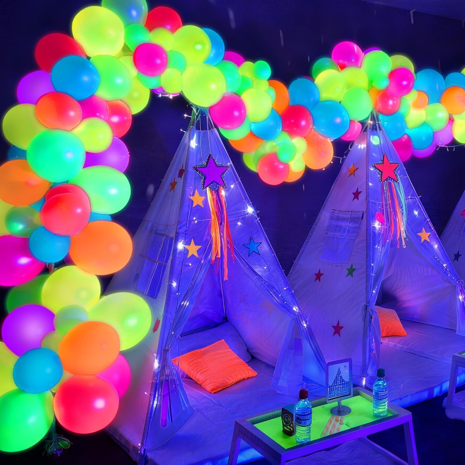 Mega-L Świecące w ciemności artykuły imprezowe, 100 szt., 30 cm, okrągłe, fluorescencyjne, wielokolorowe, lateksowe balony na urodziny, baby shower, wesele, przyjęcie, dekoracja