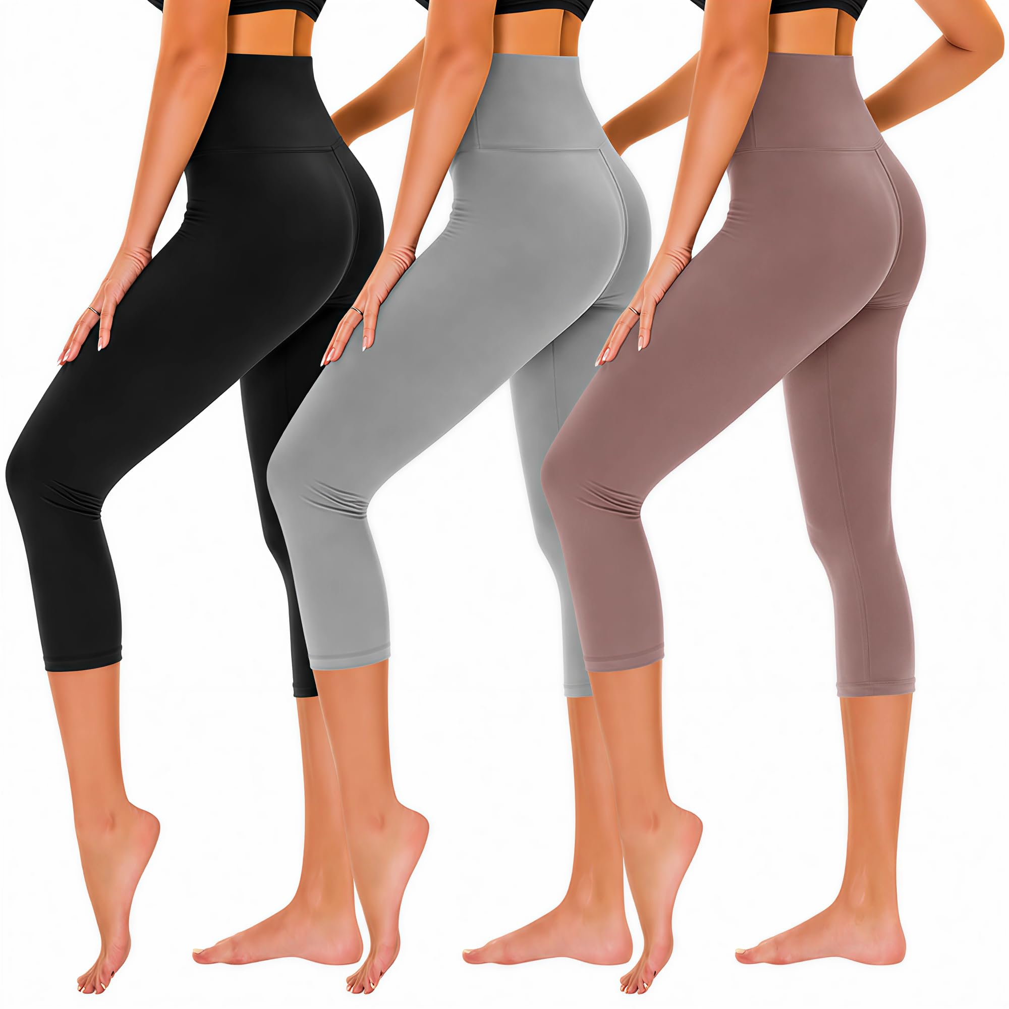 TNNZEET Capri Leggings for Women - Tummy Control High Waisted Soft Yoga Pants for Gym Workout