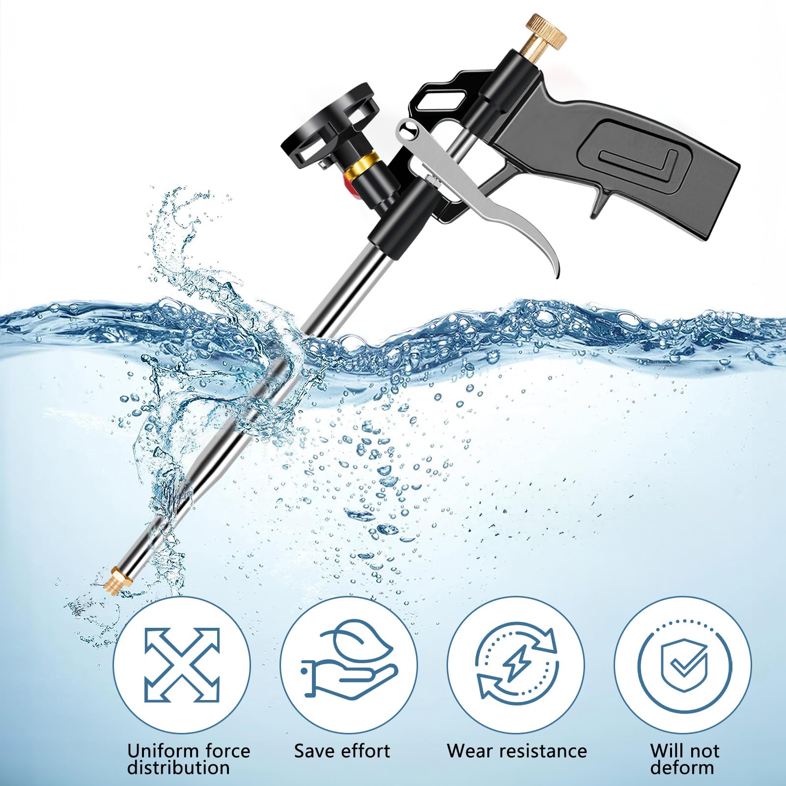 Drado Foam Gun, Heavy-Duty Foaming Gun for Caulking, Filling, Sealing, Needn't Cleaner Foam Dispensing Guns for Furniture Repair and DIY with x1 Plastic Nozzles x2 Plastic Extension Tubes - Image 2
