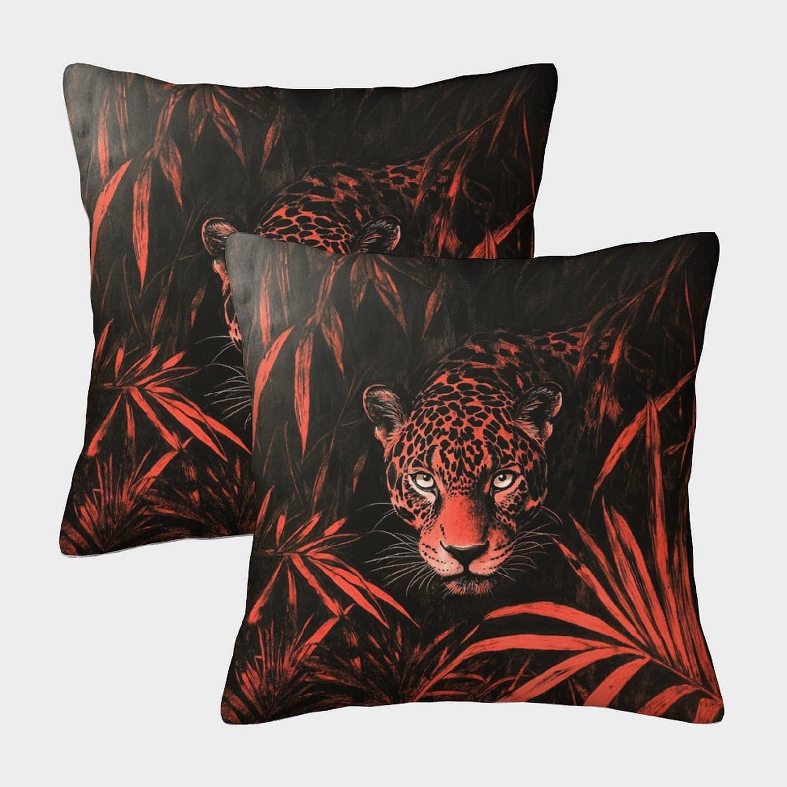 kaiyun 2 Pack Charcoal Drawing - Jaguar Luxury Digital Printed Soft 3D Themed Square Cushion Cover 45x45cm