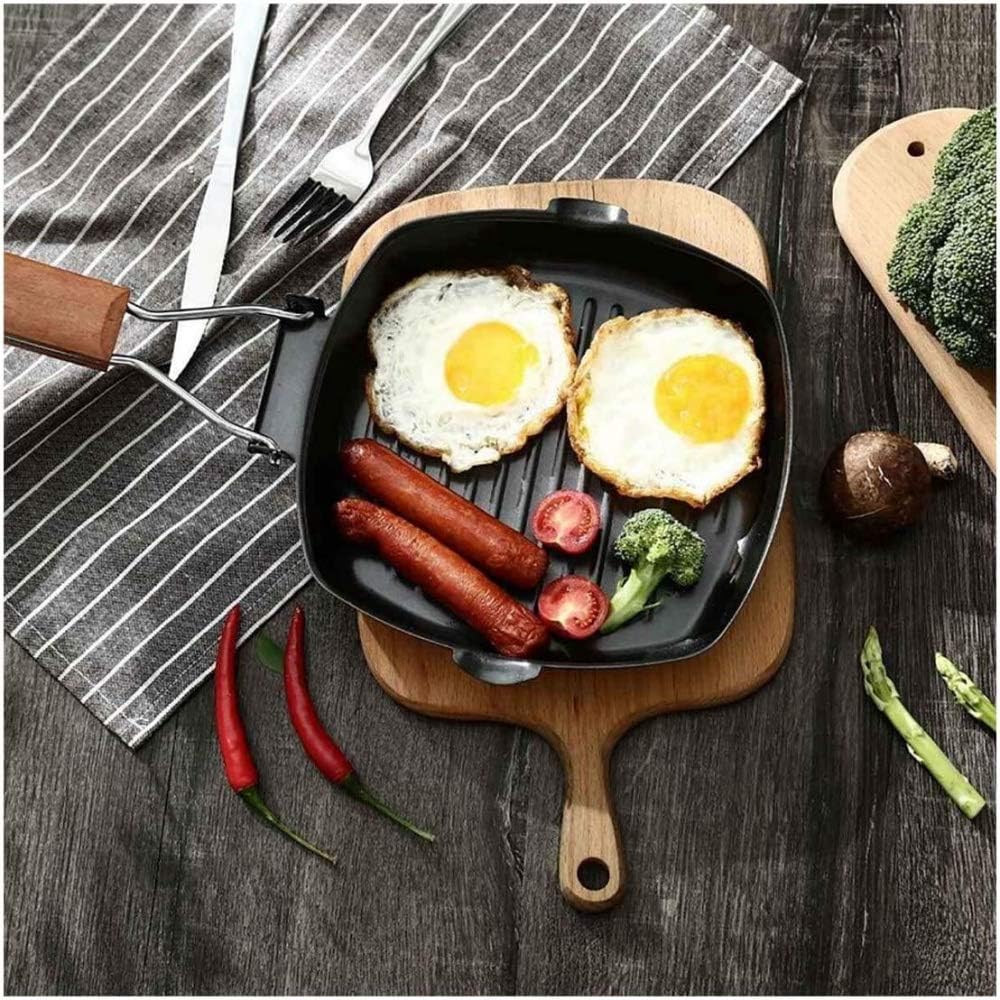 Folding Handle Non-Stick Square Frying Pan Grill Pan Skillet Griddle Pan Non-Stick Iron Steak Frying Pan Square Grill Pan Steak(20cm)
