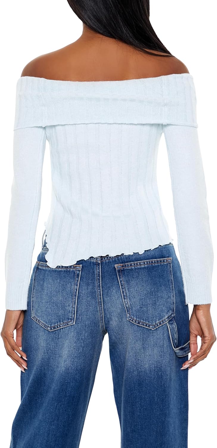 Forever 21 Womens Ribbed Off-The-Shoulder Sweater - Image 5
