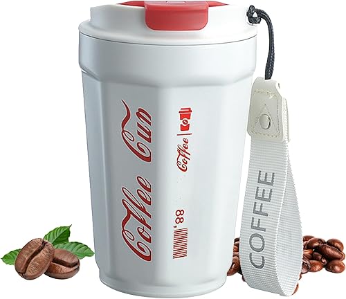 Vasos aislados con tapa y eslinga a prueba de fugas, taza de viaje reutilizable de acero inoxidable con regalos, tazas de aislamiento al vacío de