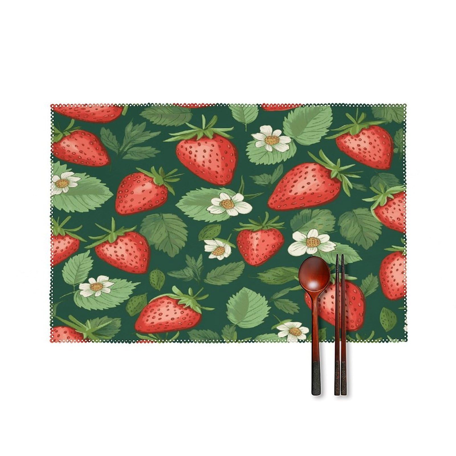 Fekiloot Style Fresh Strawberries And Leaves Placemats Set Of 6,Table Mat