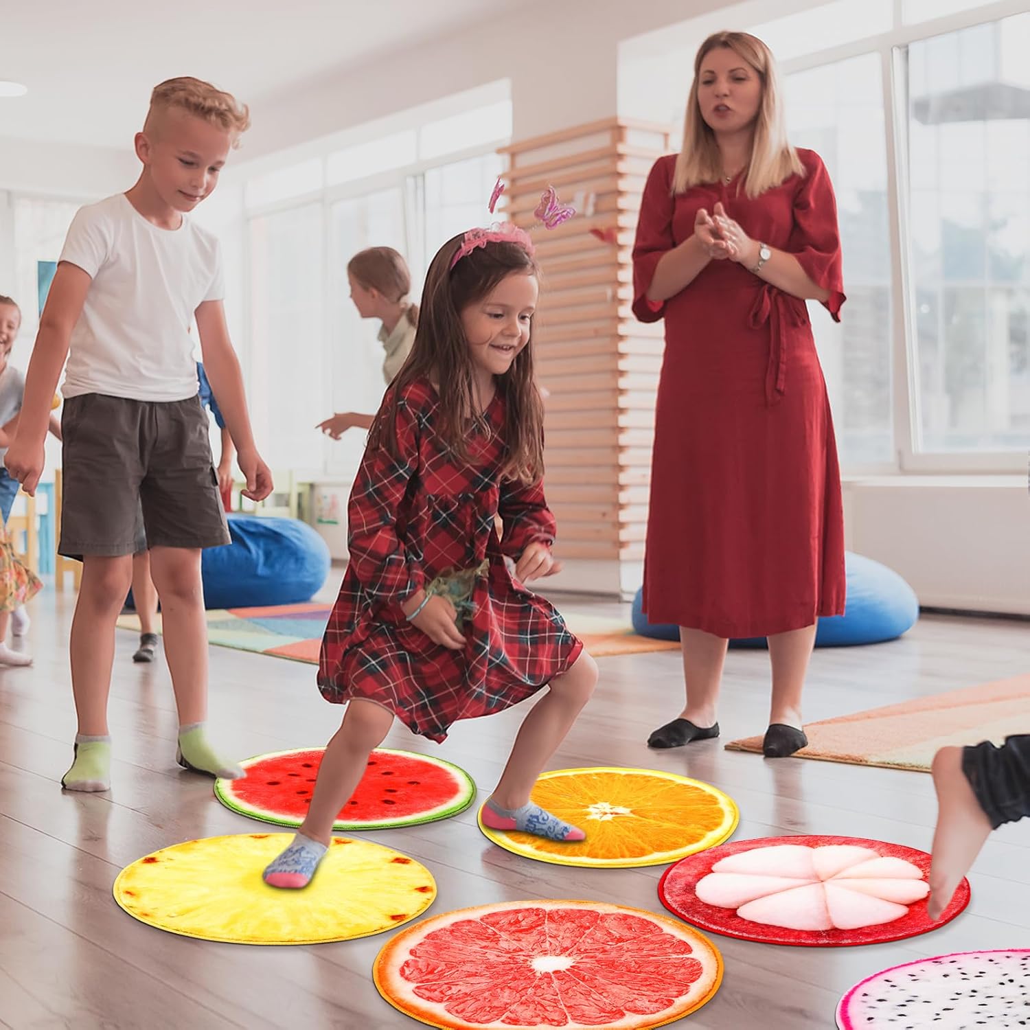 Tinideya 8 Pcs Fruit Carpet Circle Seats for Classroom Sitting 15 Inch Small Floor Cushions Round Classroom Rugs Bulk for Home Decorations School Group Activity