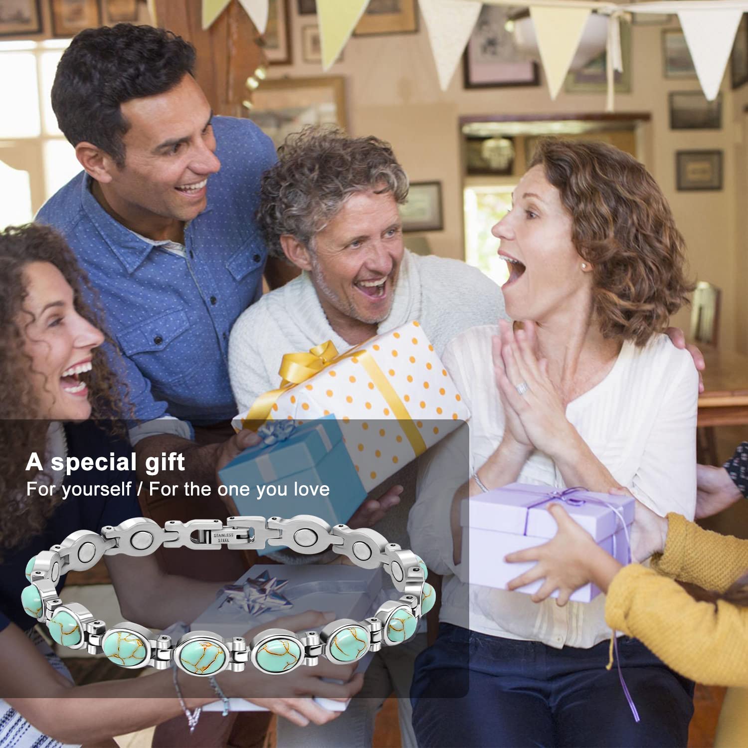 Bracelet magnétique pour femme turquoise, élégant bracelets magnétiques en pierre bracelet fermoir en acier inoxydable bracelet magnétique pour femme 3500 gauss