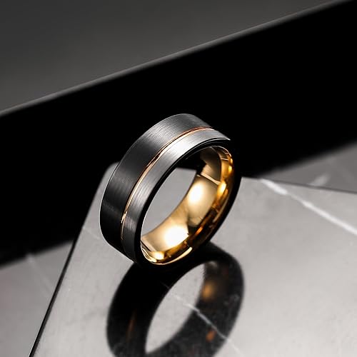 Miniatura 2 de King Will Loop Anillo de boda de carburo de tungsteno de 02360315de pulgada con línea de oro rosa anillo negro y plata cepillado ajuste cómodo
