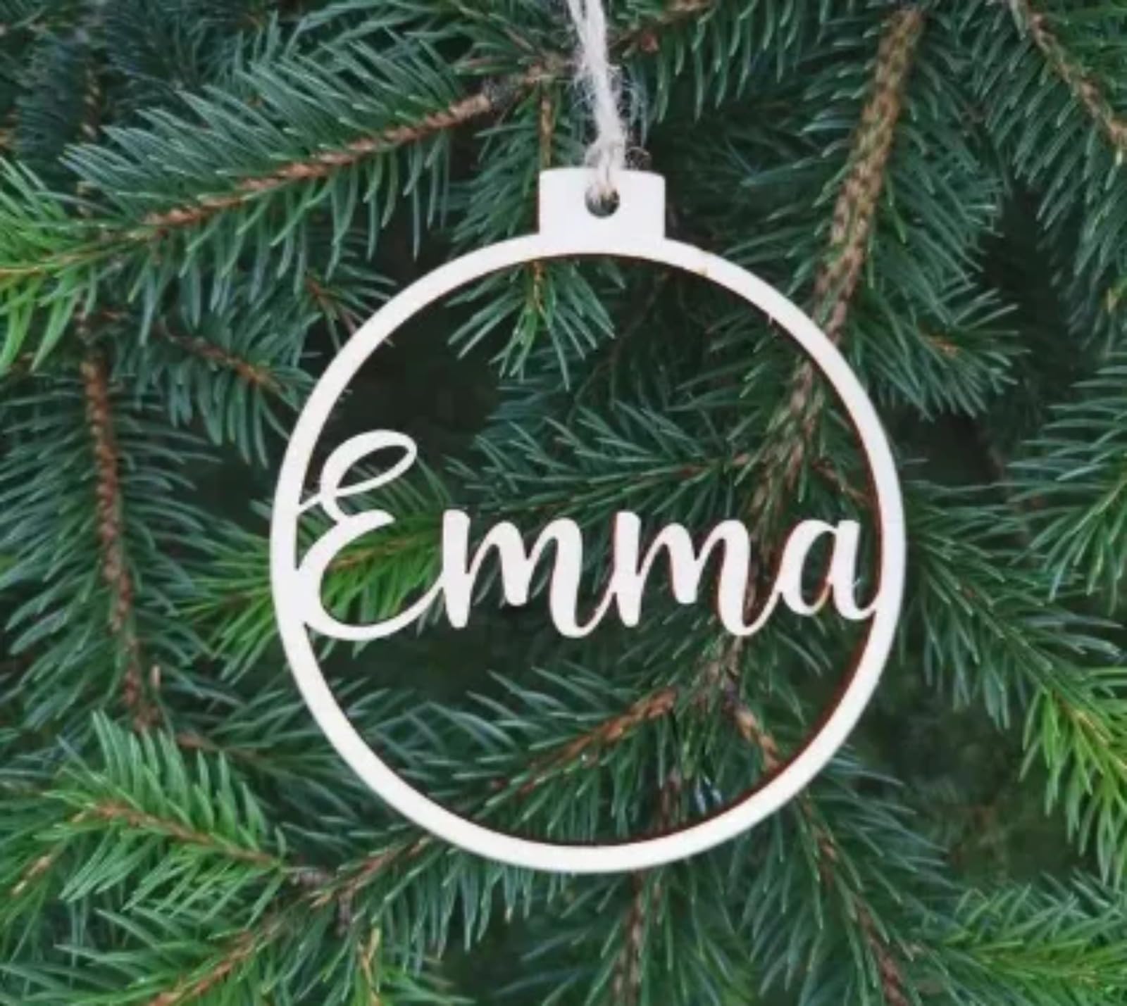 Personalisierte Weihnachtsschmuck, Weihnachtsbaum-Holzdekorkugeln, Geschenkpapieranhänger, personalisierte Lasergravur, verschiedene Namen, Tischkarte, Weihnachtsdekoration (20 Stück, B)