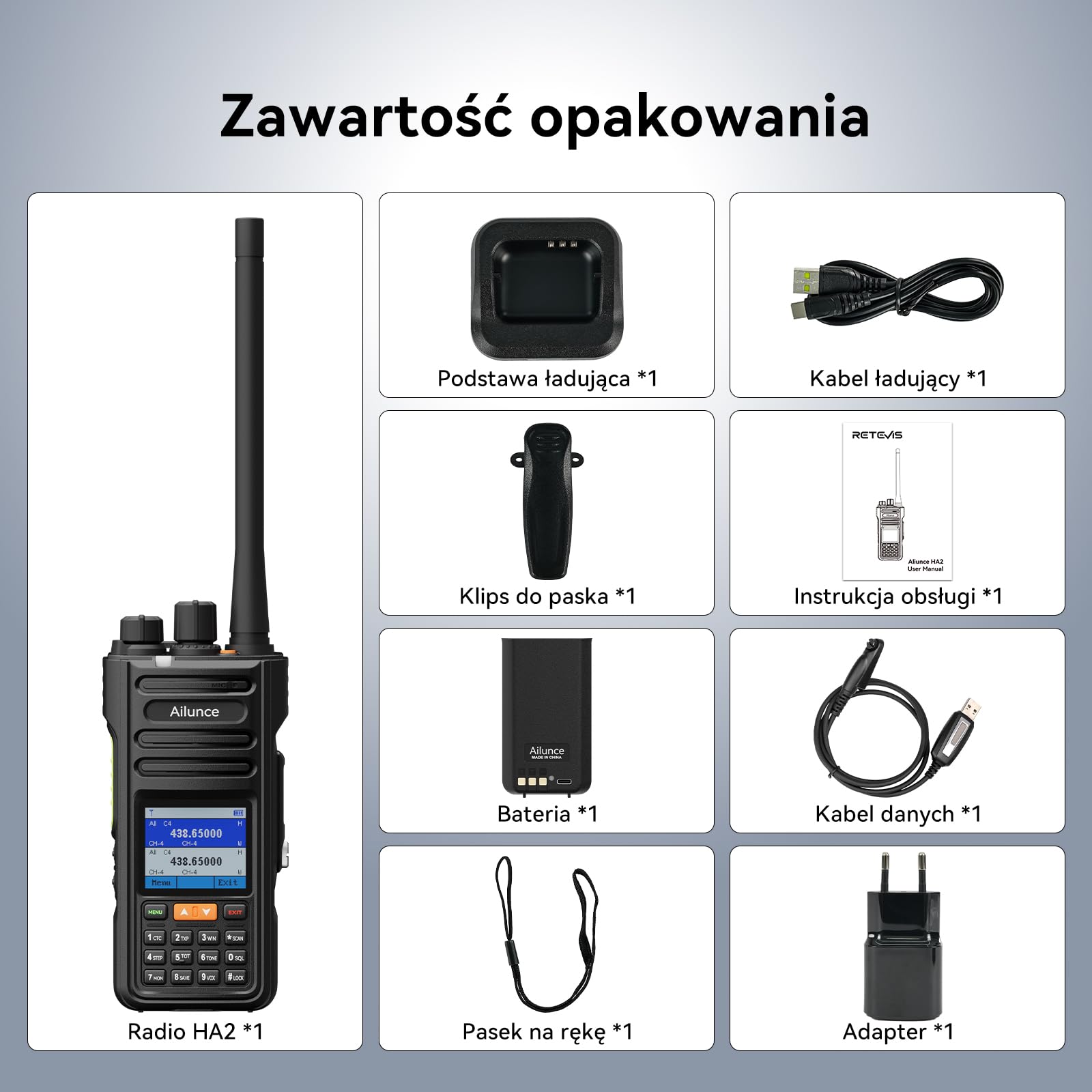 Retevis Ailunce HA2 Radiotelefon Amatorski Bluetooth, Sterowanie Aplikacją, APRS/GPS, Szybkie Ładowanie, Dwupasmowe Radio Przenośne, Wodoodporność IP67, Odbiór Lotniczy, FM, 2800 mAh USB-C, Radio Dwuk