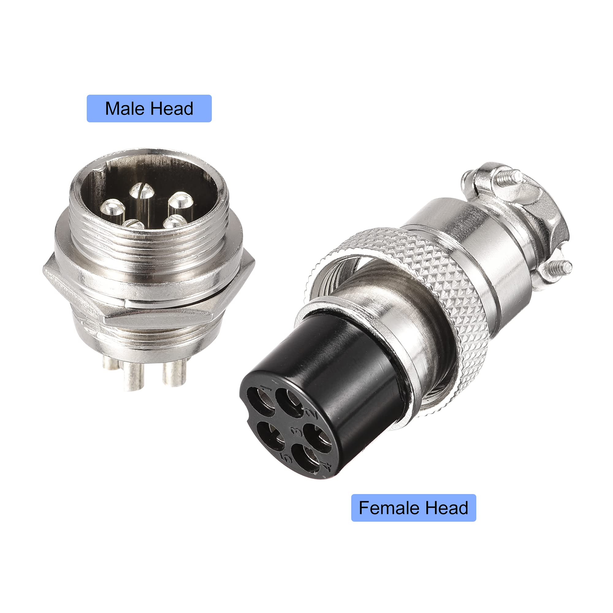 sourcing map Packung mit 5 Sätzen Luftfahrtstecker Set 20mm 5 Klemmen 7A 250V GX20 wasserdichte männliche weibliche Anschlussstücke mit Steckerabdeckung