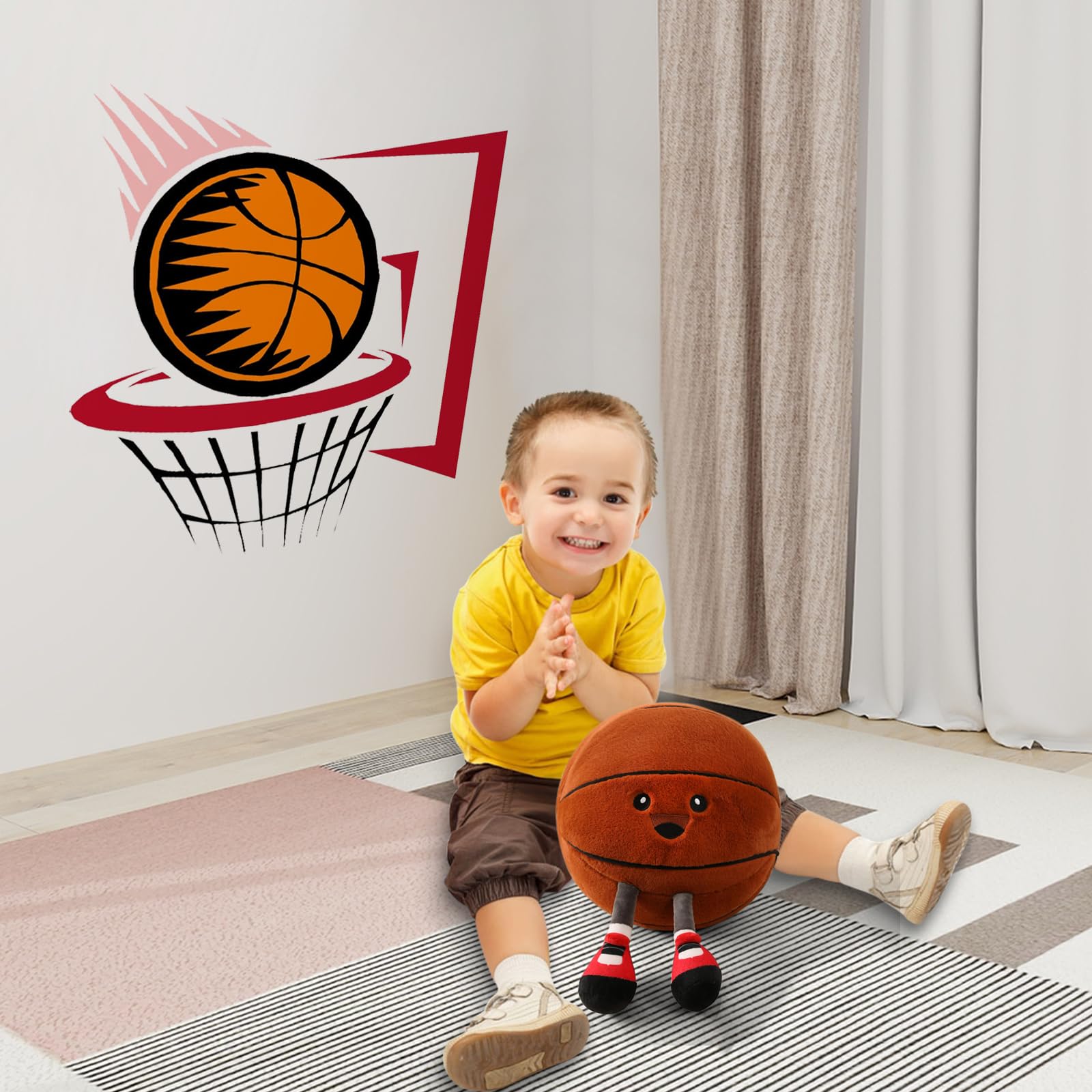 Basketball Plush Pillow Stuffed Animal Funny Basketball Pillow Toy Gift, Soft Ball Plush with Legs Adorable Sports Throw Pillow for Boys Girls Room Decor