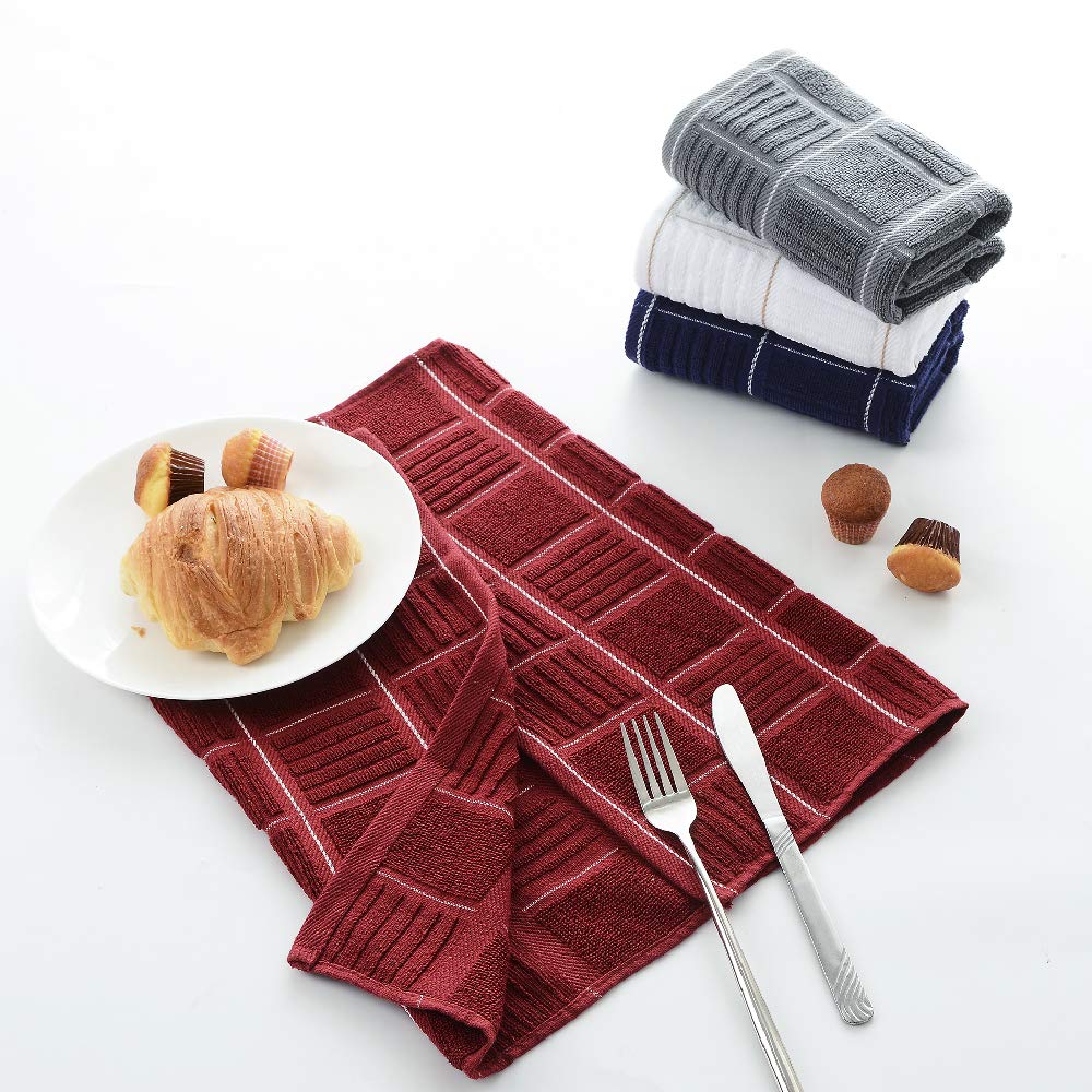 ANYI Strofinacci da cucina resistenti e assorbenti, con passante per appenderlo, 100% cotone, strofinacci da bar (40,6 x 66 cm, set da 3, colore: rosso/bianco)