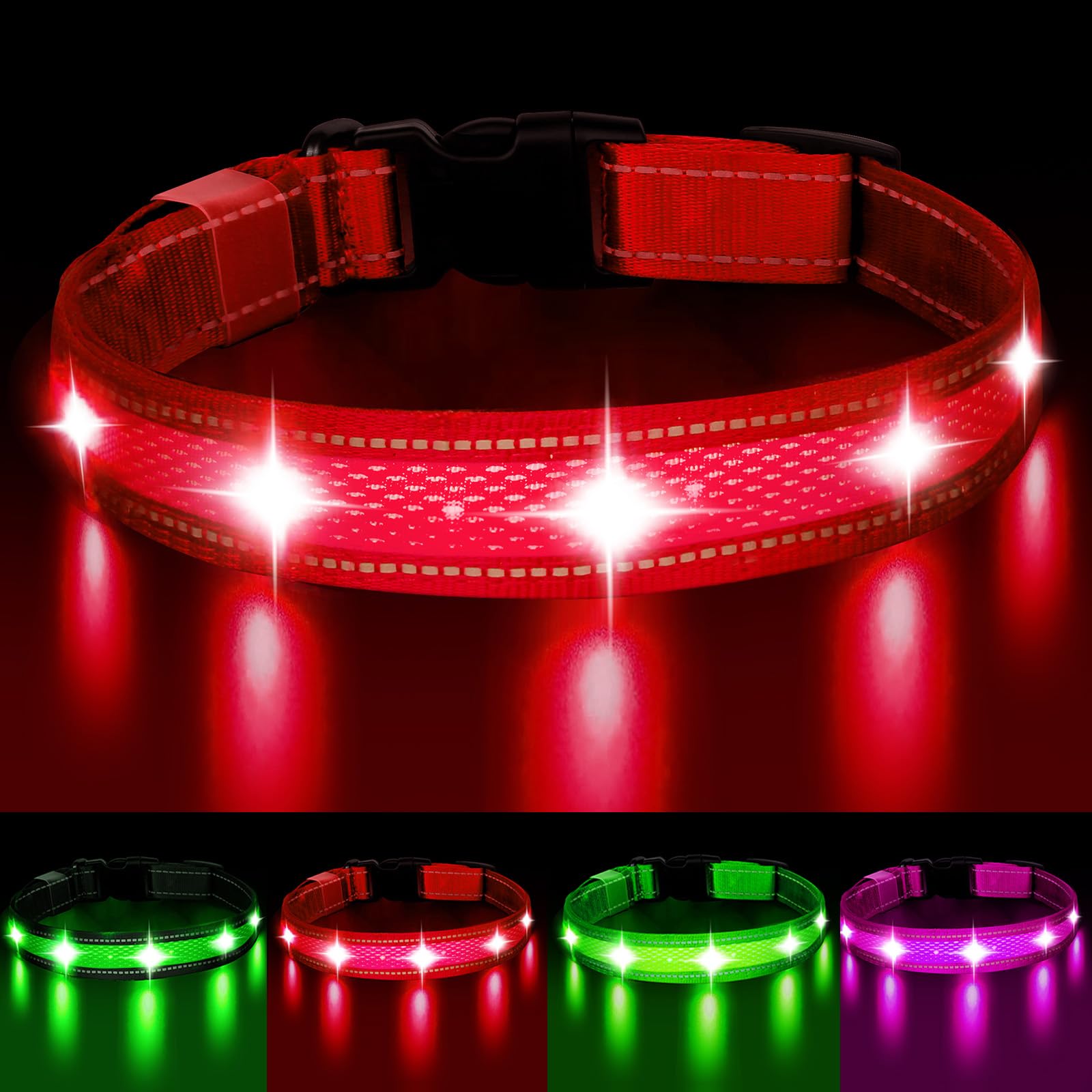 Light Up Collar, USB Rechargeable & Waterproof LED Dog Collar with 3 Flashing Modes, Super Bright Flashing for Large Dogs