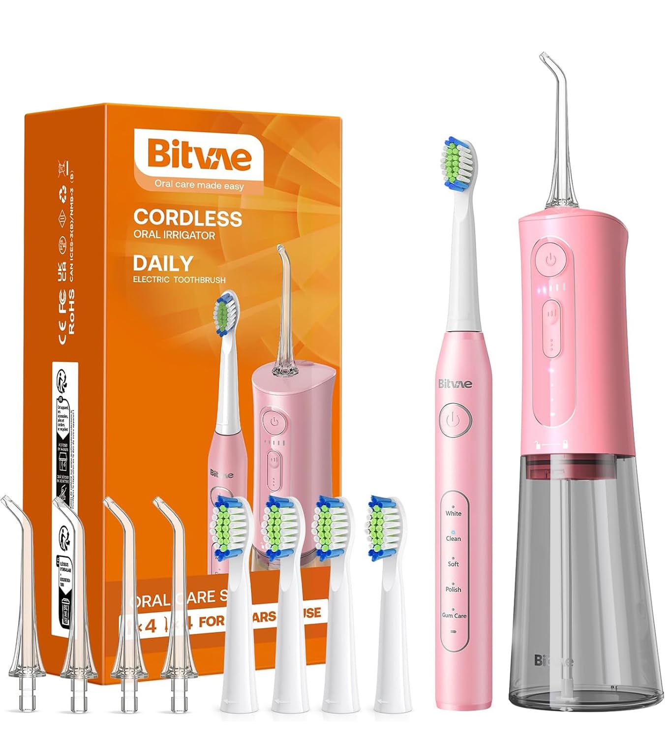 Bitvae Water Dental Flosser Teeth Picks - Cordless Portable Oral Irrigator 5 Modes Sonic Electric Toothbrush with 3