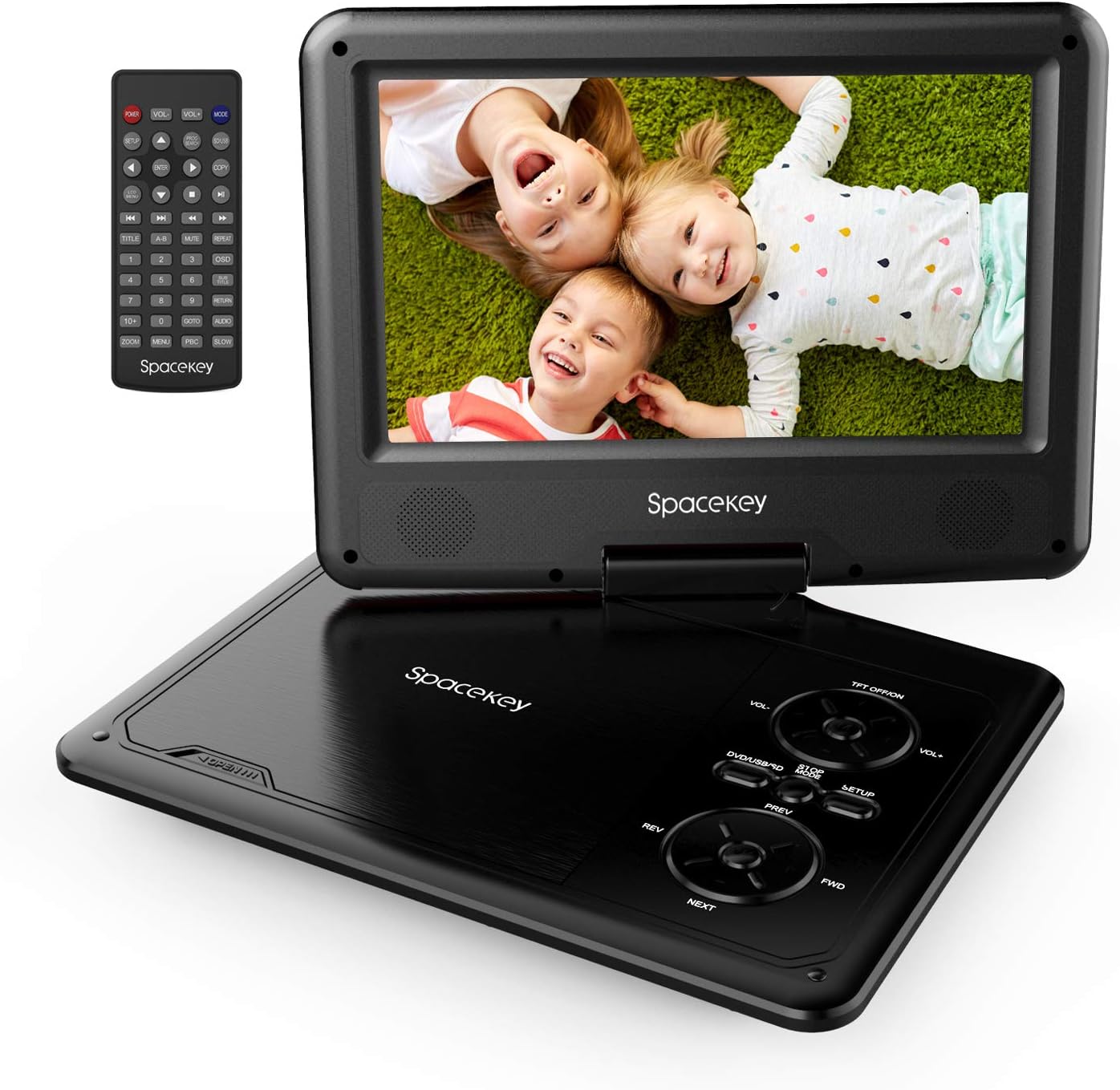 Portable DVD Player 11.5" with 5 Hours Rechargeable Battery by SPACEKEY, 9" Swivel Screen, Support USB/SD Slot and 1.8M Car Charger, Support Memory and Region Free (Black)