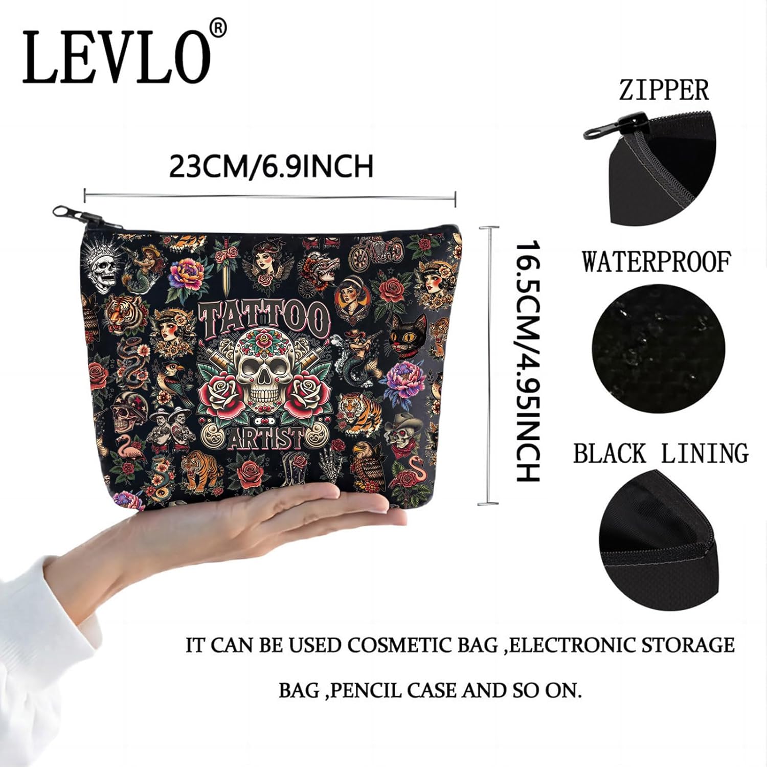 LEVLO Tattoo Artist Cosmetic Makeup Bag Tattoo Lover Gifts Tattoo Zipper Pouch Bag Tattooing Gift For Tattoo Artists (Tattoo Artist) - Image 2