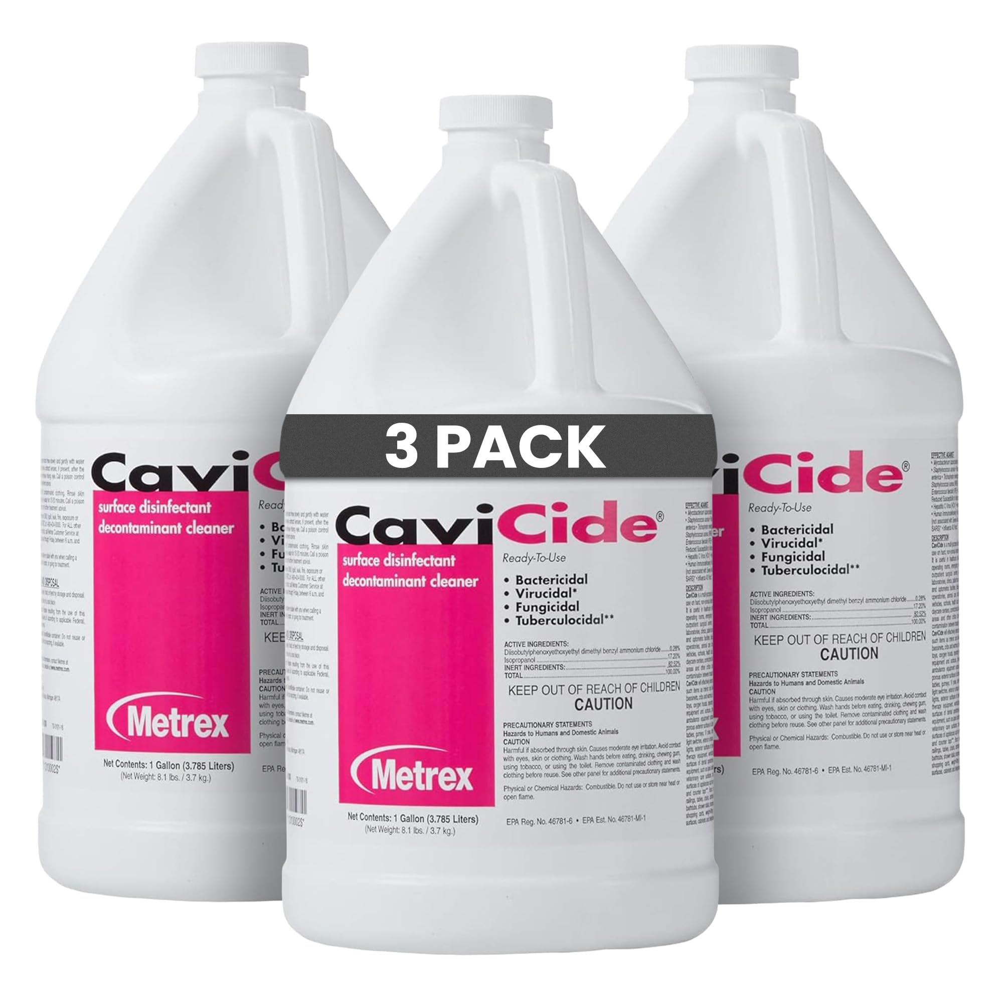 Metrex CaviCide Surface Disinfectant Cleaner, 13-1000 – Multi-Purpose Disinfectant & Cleaner for Medical Devices, NICU, Operating Rooms, Patient Care Areas, Labs, Schools – 1 Gallon (Pack of 3)