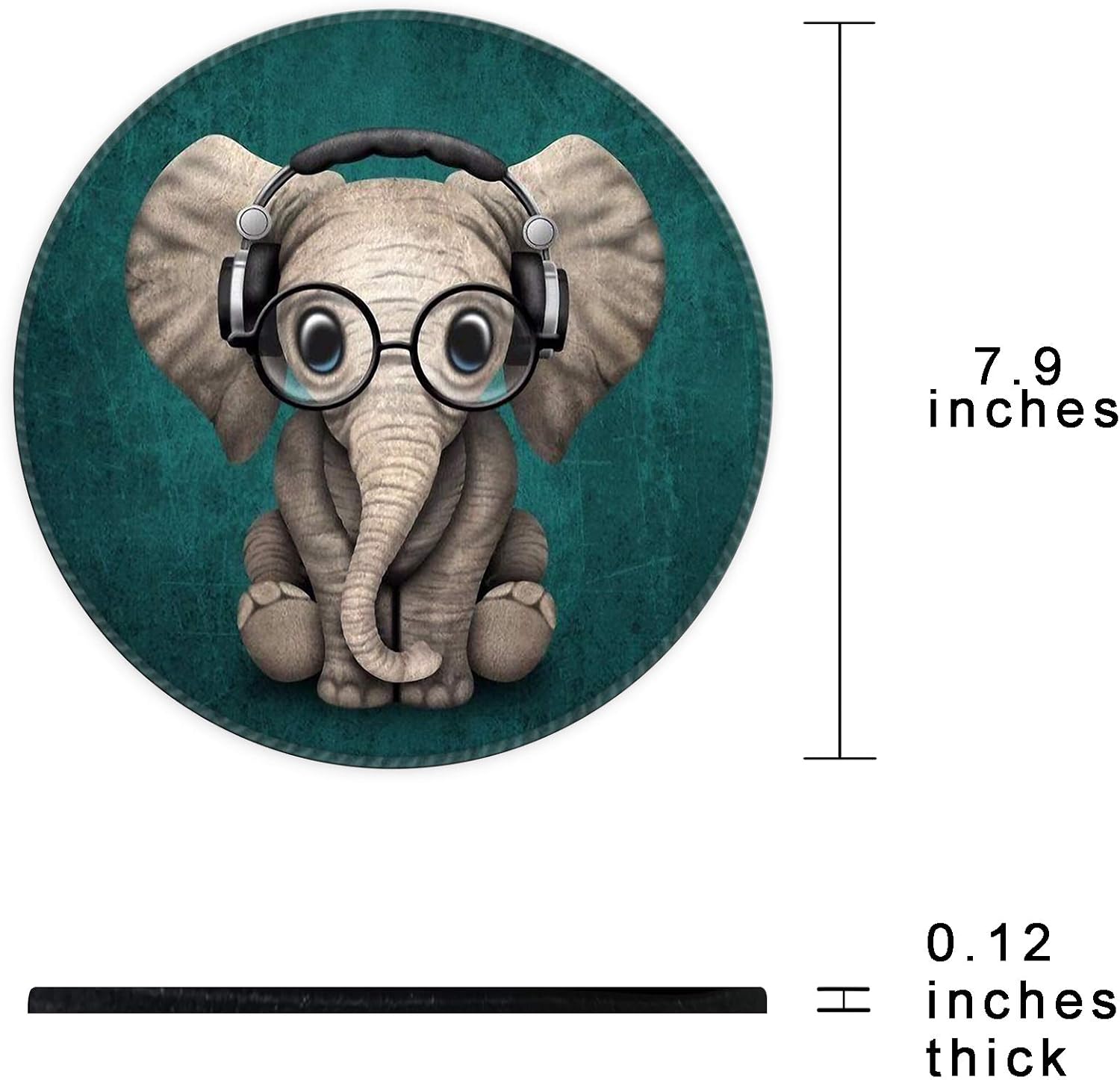DOOKE Mouse Pad with Stitched Edge, Premium-Textured Mouse Mat with Waterproof Non-Slip Rubber Base, Cute Round Mousepad for Laptop Computer Office Desk Accessories, 7.9 x 7.9 inch, Cute Elephant
