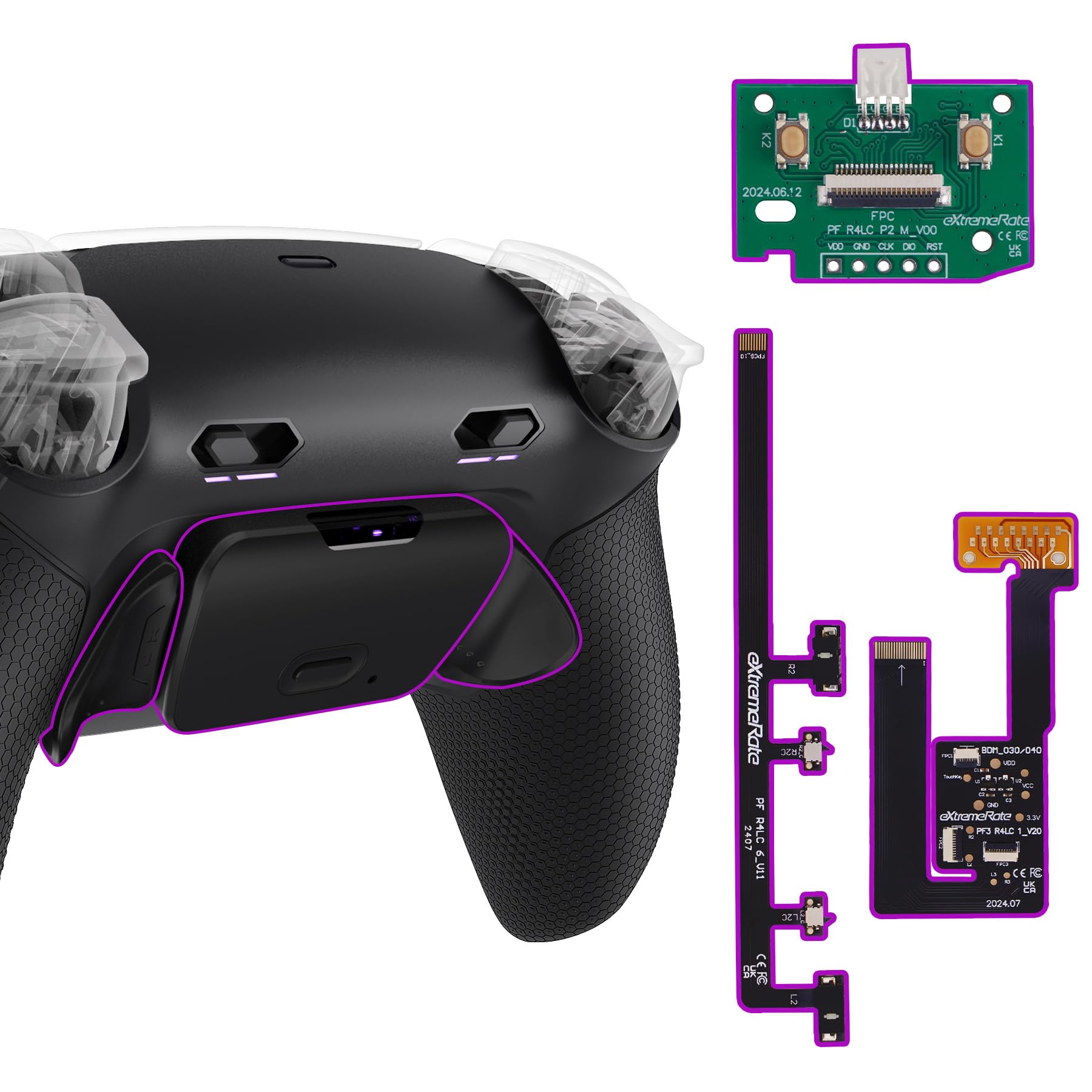 eXtremeRate RISE Plus MAX Back Paddles Kit with Clicky Trigger Stops Rubberized Grip for PS5 Controller BDM-030 040