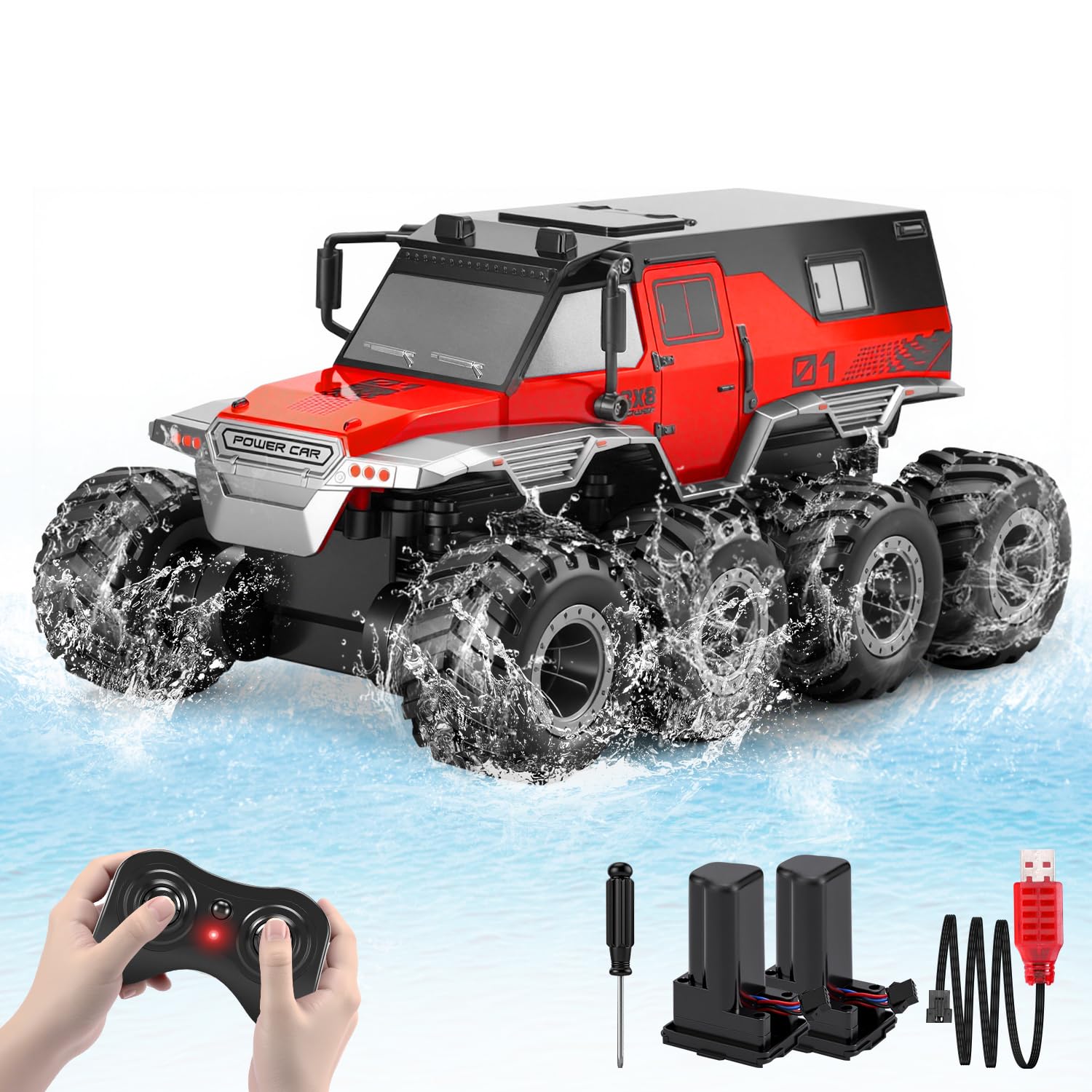 PAISHENKEJI Voiture RC Voiture télécommandée - Camion RC 8wd Jouets Automobiles Camion amphibie Tout-Terrain télécommandé Drift Crawler 2,4 GHz pour Enfants de 6, 7, 8, 9, 10, 11 et 12 Ans Cadeaux