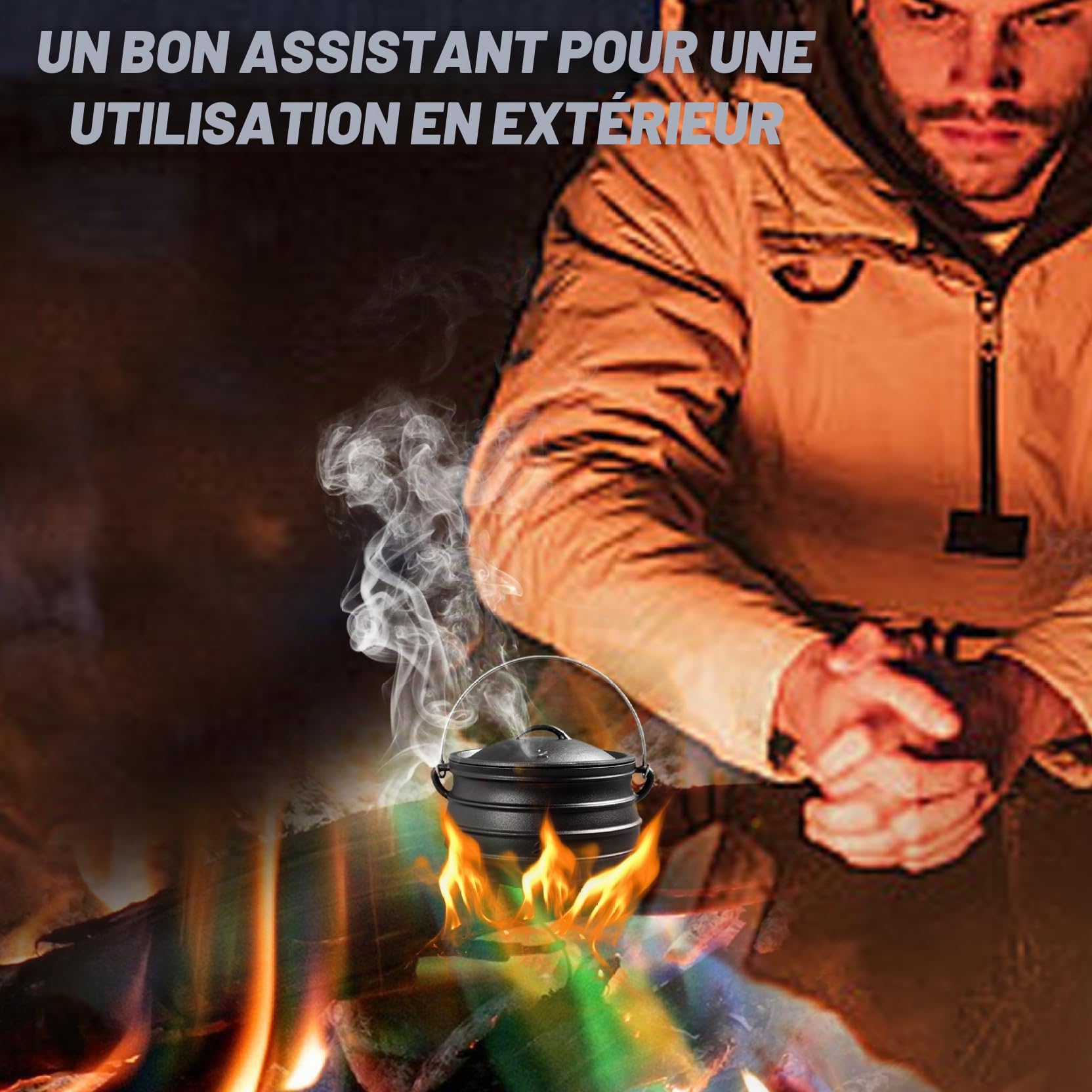 Chaudron en Fonte|Chaudron 0, 8 L Sorcières avec Couvercle et Poignée Marmite en Fonte avec 3 Pieds Longs pour Cheminée Cuisson au Charbon Décorations d'Halloween Style 1