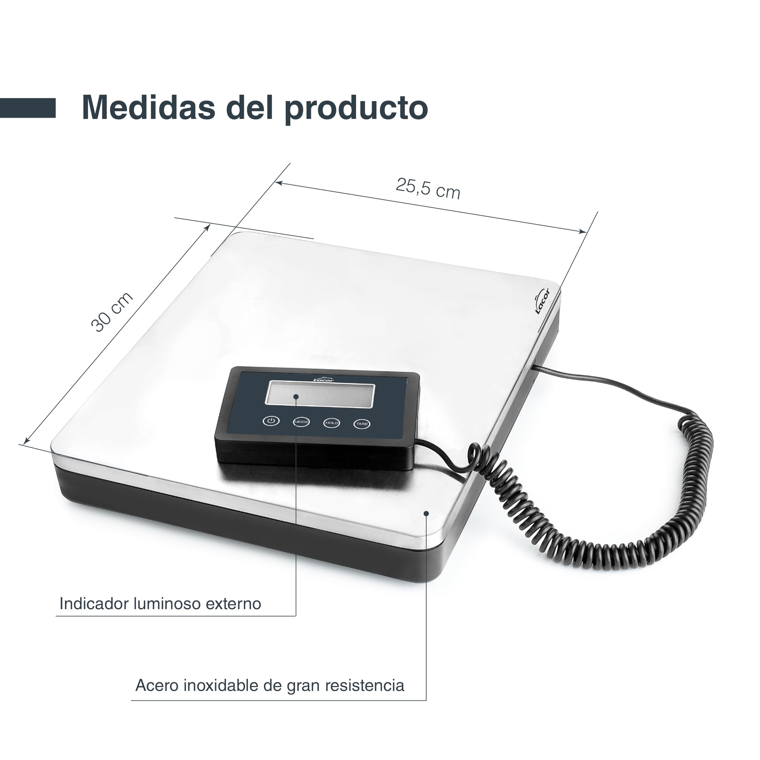 Lacor 61724 - Báscula Cocina, Peso de Cocina, Plataforma Báscula Portátil | En acero inoxidable, para un uso práctico y profesional en cocina; ideal para cocina profesional y uso diario en casa
