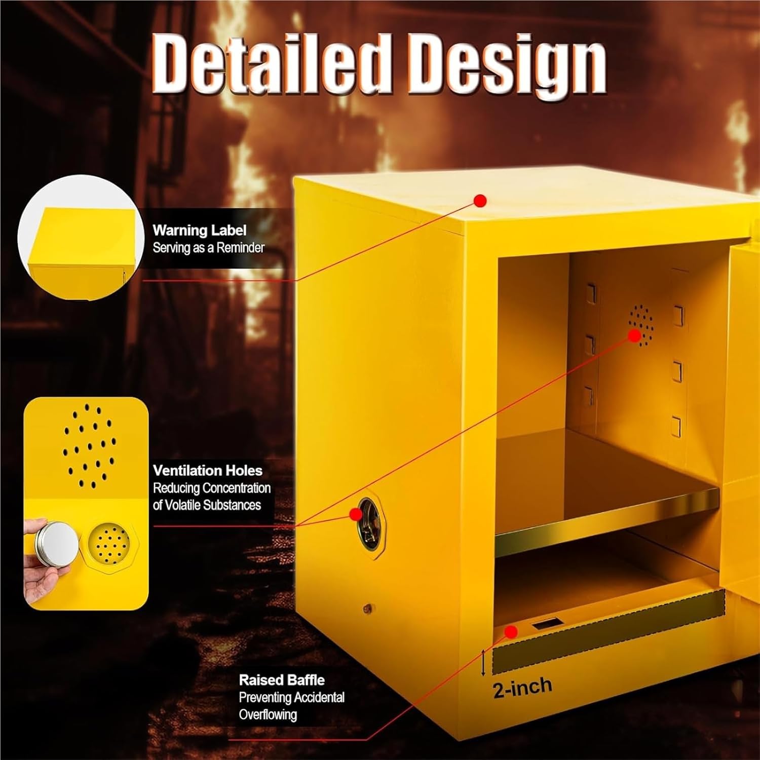 12 Gallon Flammable Chemicals Safety Storage Cabinet, Leak-Proof Welded Bin with Adjustable Shelf, Double-Walled Cold-Rolled Steel Fireproof Cabinet