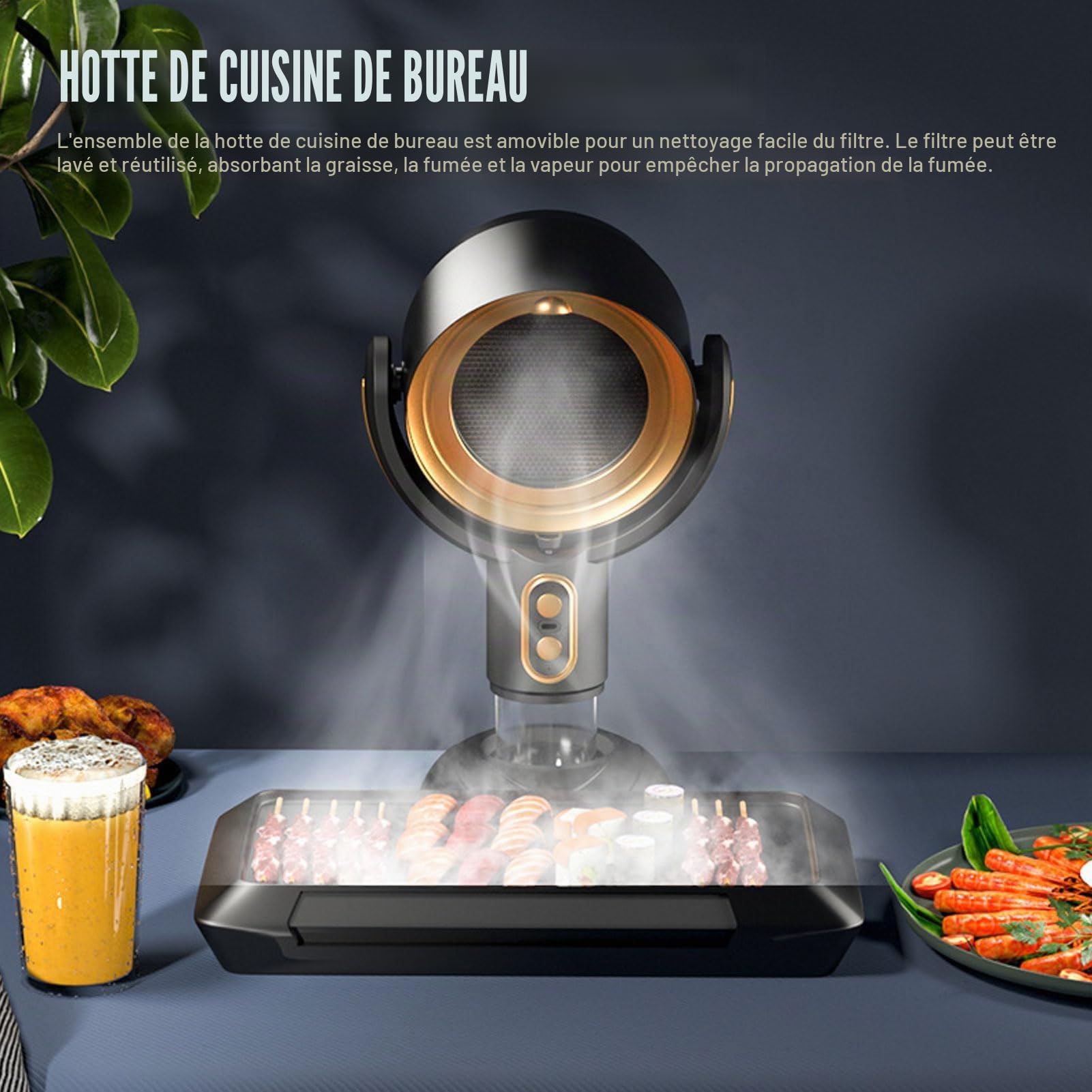 Hotte de Cuisine Portable, Hotte de Bureau avec Ventilateur D'extraction à 2 Vitesses, Ventilateur D'extraction Portable avec Filtre Amovible, Tasse de Collecte D'huile, Mini