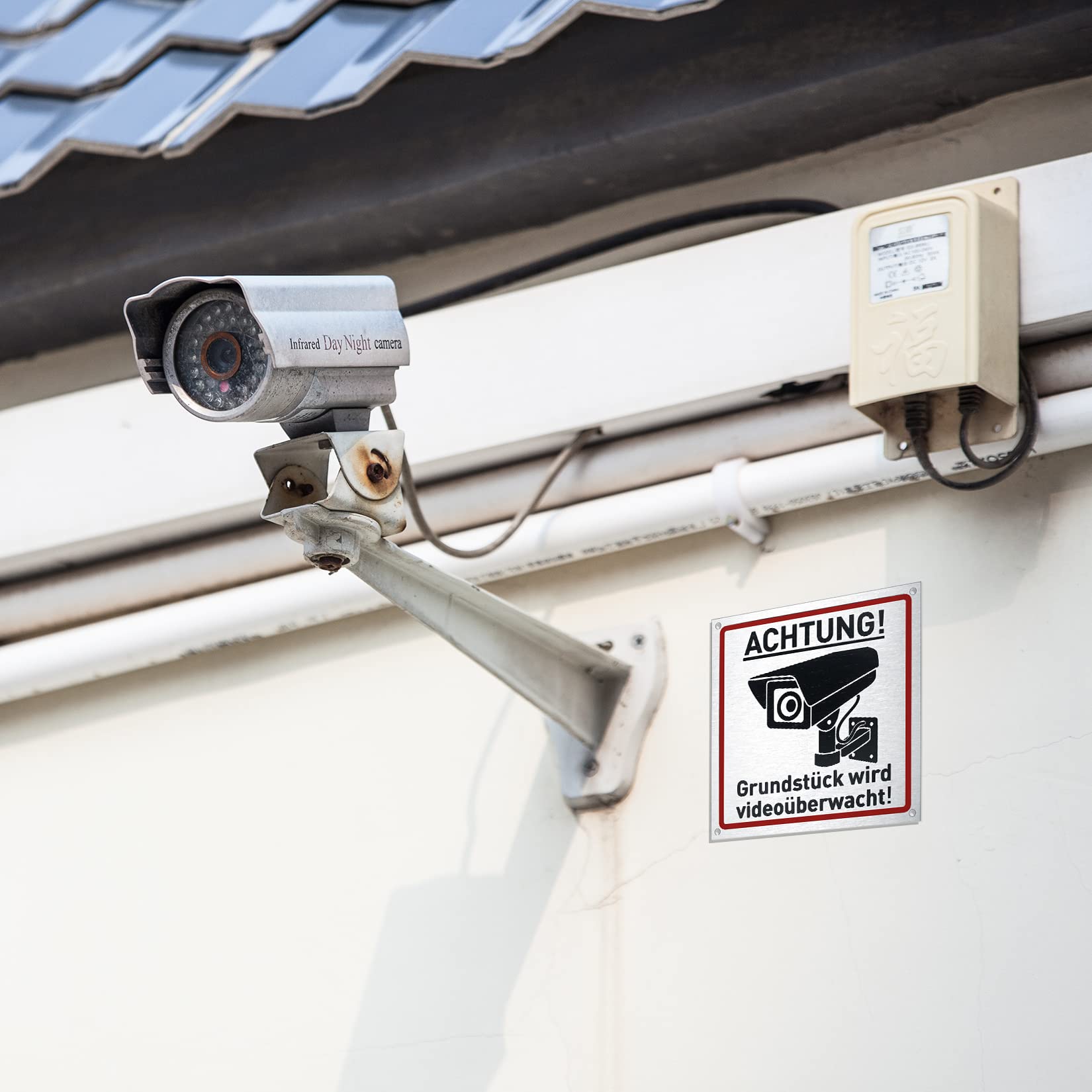 Videoüberwachung Schild – 4 Stück, Aluminium, Selbstklebend, 8,5x3 Cm, Für Innen & Außen