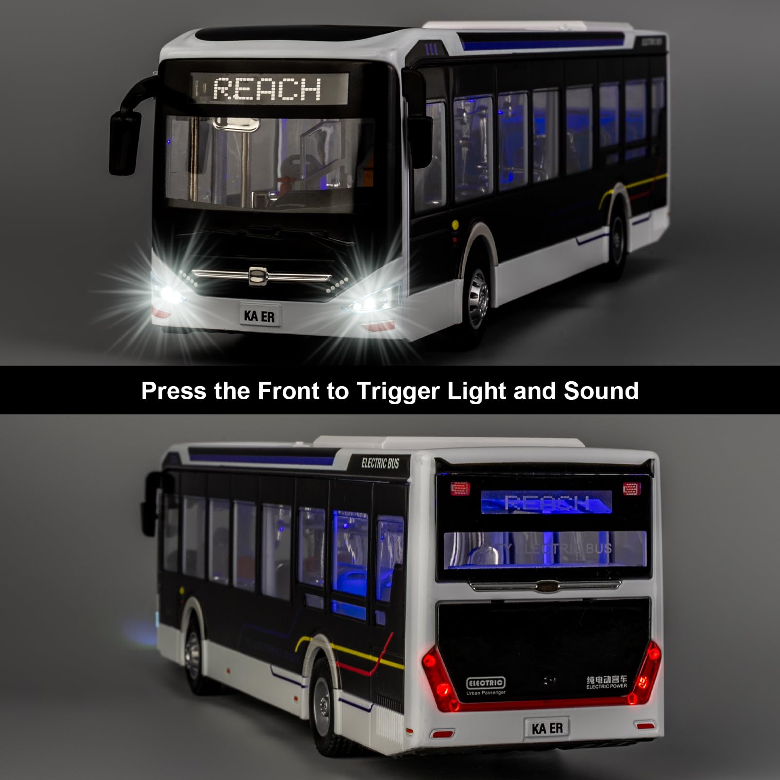Voiture jouet autobus 1/42 pour enfants, véhicule en métal avec mécanisme de rétraction, son et lumière, modèle de bus avec cadeau d'anniversaire pour garçons et filles à partir de 3 ans, noir