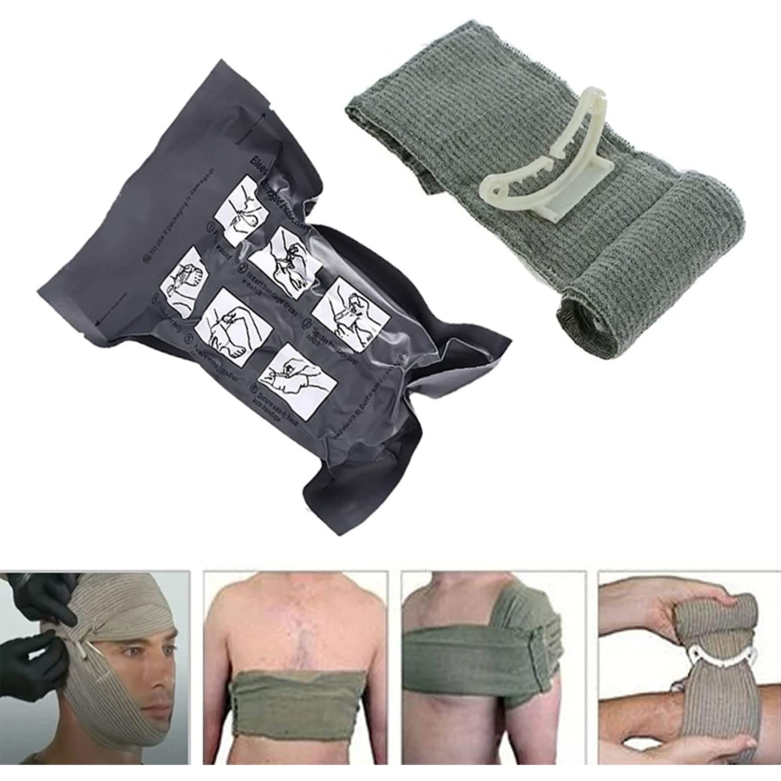 Primeros Auxilios Herida Vendaje Hemostático Israel Vendaje Israelí Primeros Auxilios Vendaje de Entrenamiento Vendaje de Primeros Auxilios Al Aire Libre Vendaje de Emergencia,9pcs,6in