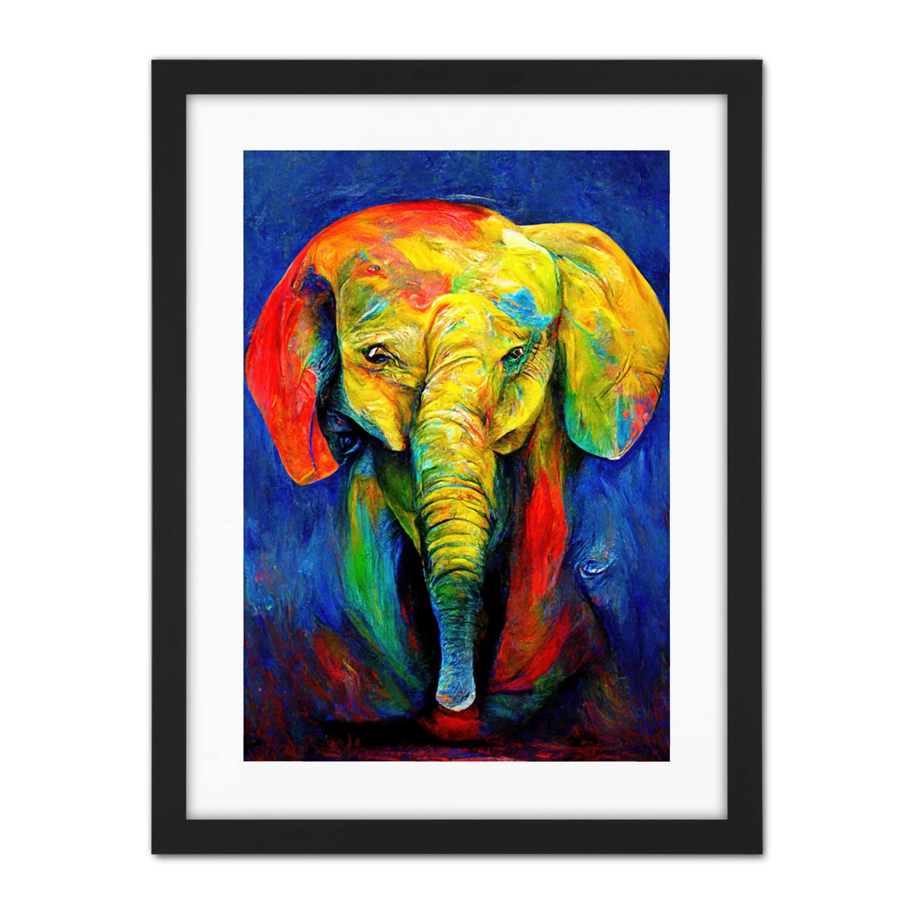 Doppelganger33 LTD Surreal Baby Elephant Colourful Abstract Bright Artwork Framed Wall Art Print 18X24 Inch