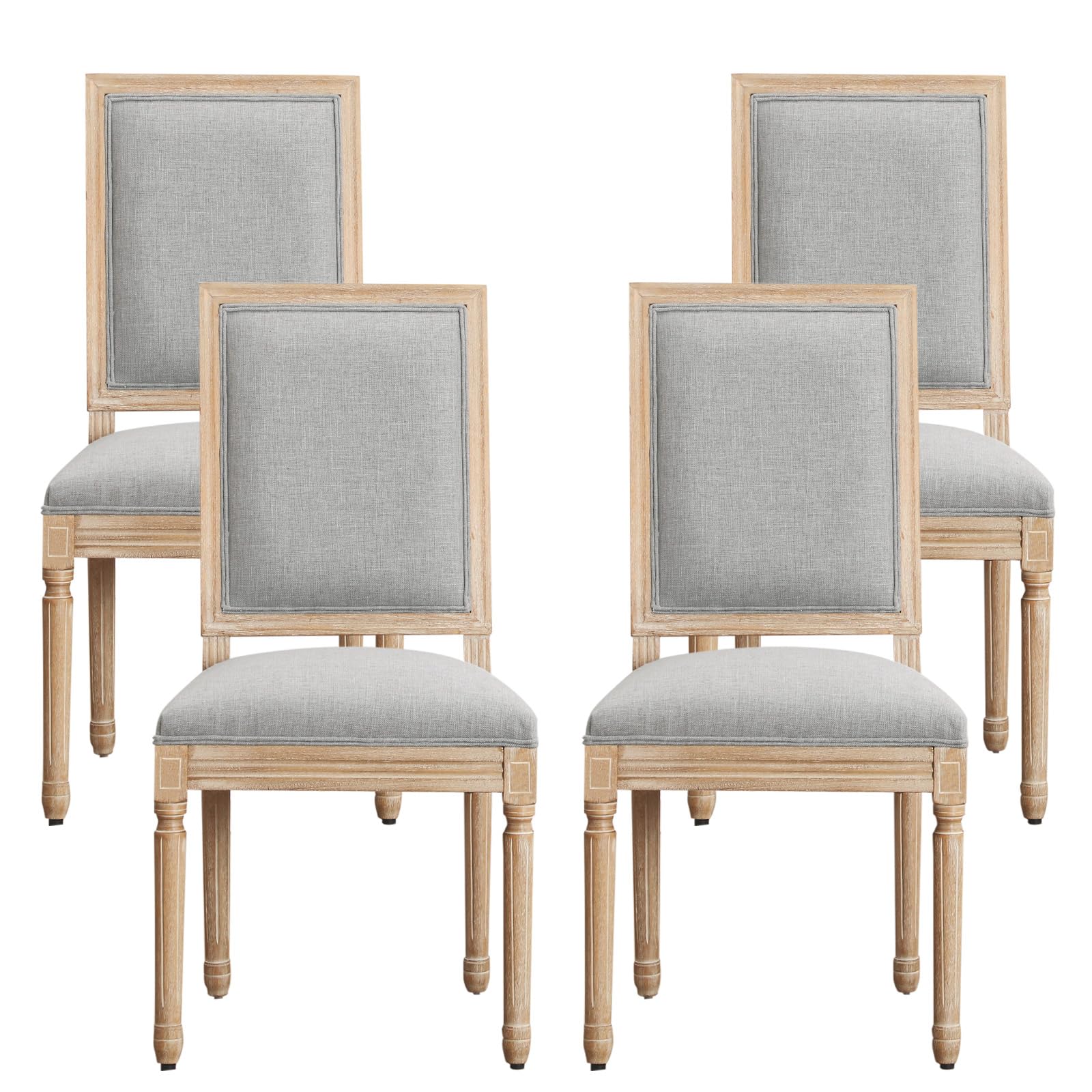 FurnilivingFrench Country Dining Chairs Set of 4, Upholstered Dining Room Chairs with Back Farmhouse Kitchen Chairs for Living Room, Kitchen, Restaurant (LightGrey-Square)