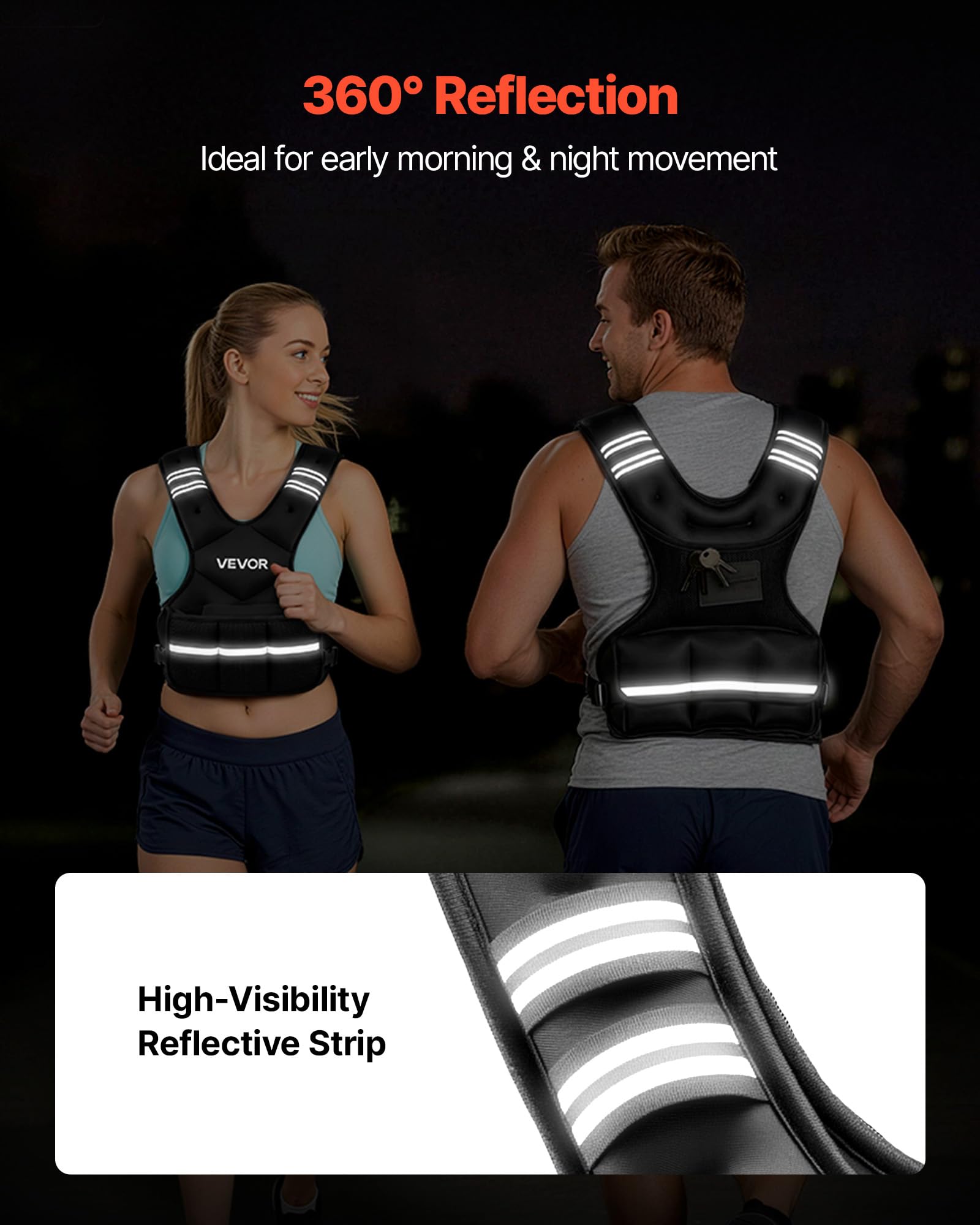 VEVOR Gilet lesté réglable 5 à 9,1 kg, veste de poids avec 6 packs de poids en granulés de fer et bande réfléchissante pour hommes et femmes, équipement d'entraînement pour musculation, course à pied