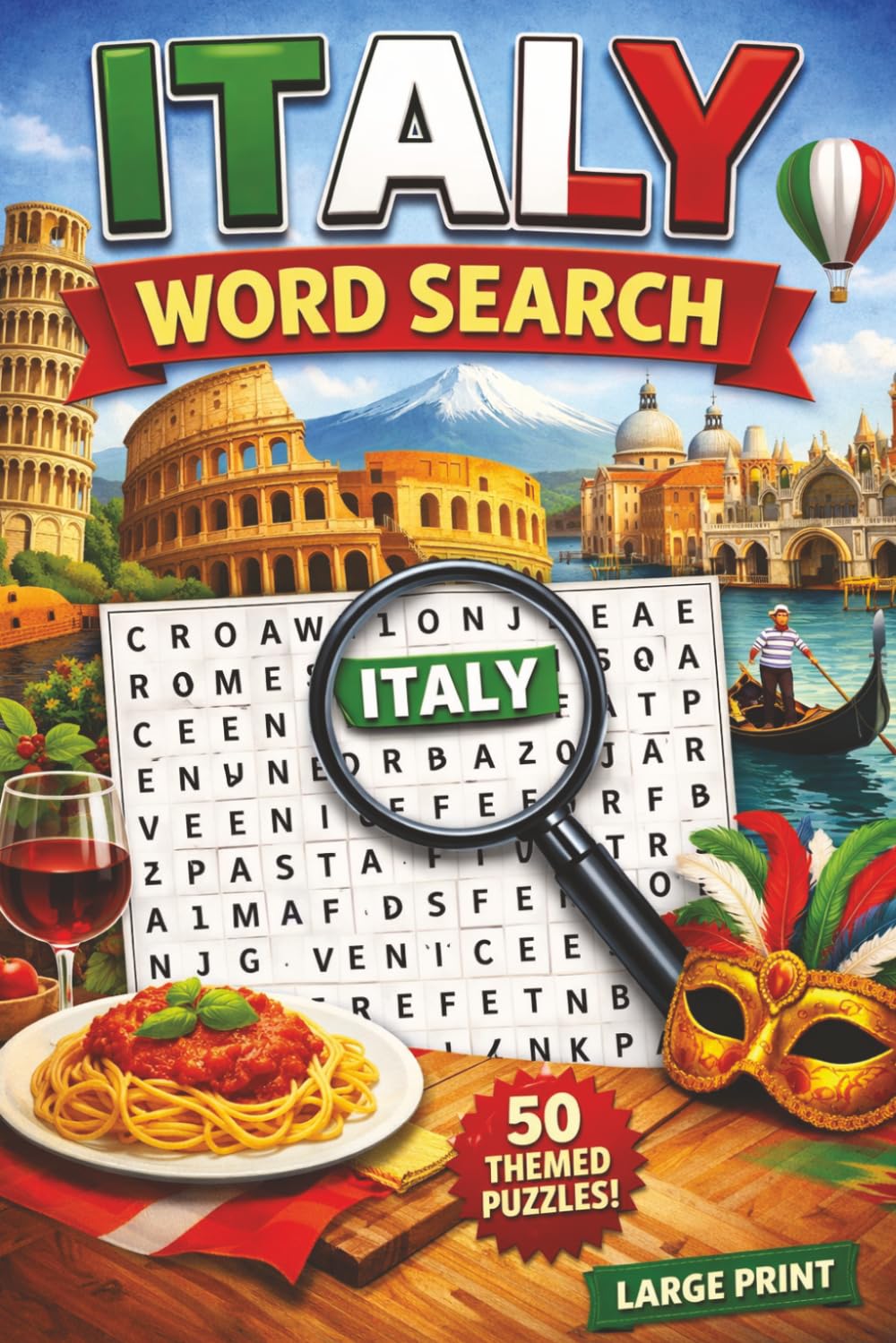 Italy Word Search: 50 themed puzzles about Italian cities, artists, and culture! Fun and educational for teens and adults!