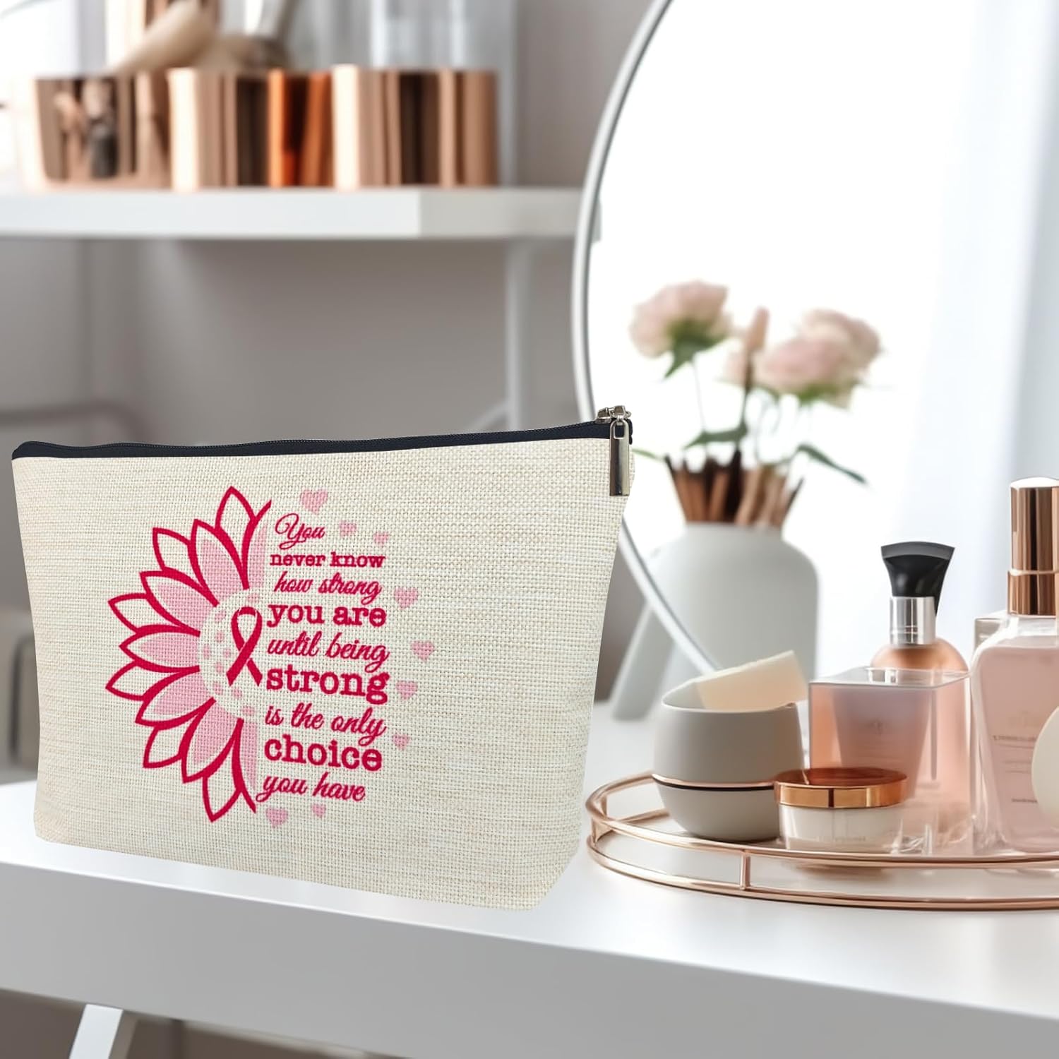 Breast Cancer Survivor Gifts for Women Makeup Bag, Breast Cancer Awareness Accessories, Cancer Care Gifts for Woman Decorations, Cancer Patients Must Have Cosmetic Travel Pouch - Image 6