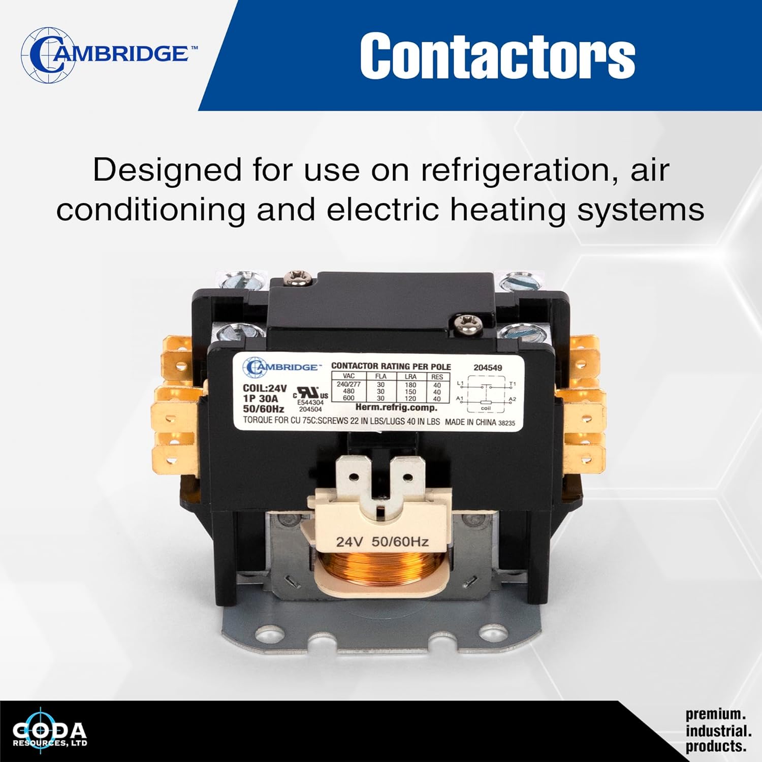 Cambridge 3-Pole 40A 240V AC Coil Definite Purpose Contactor for Air Conditioner Condenser Compressor