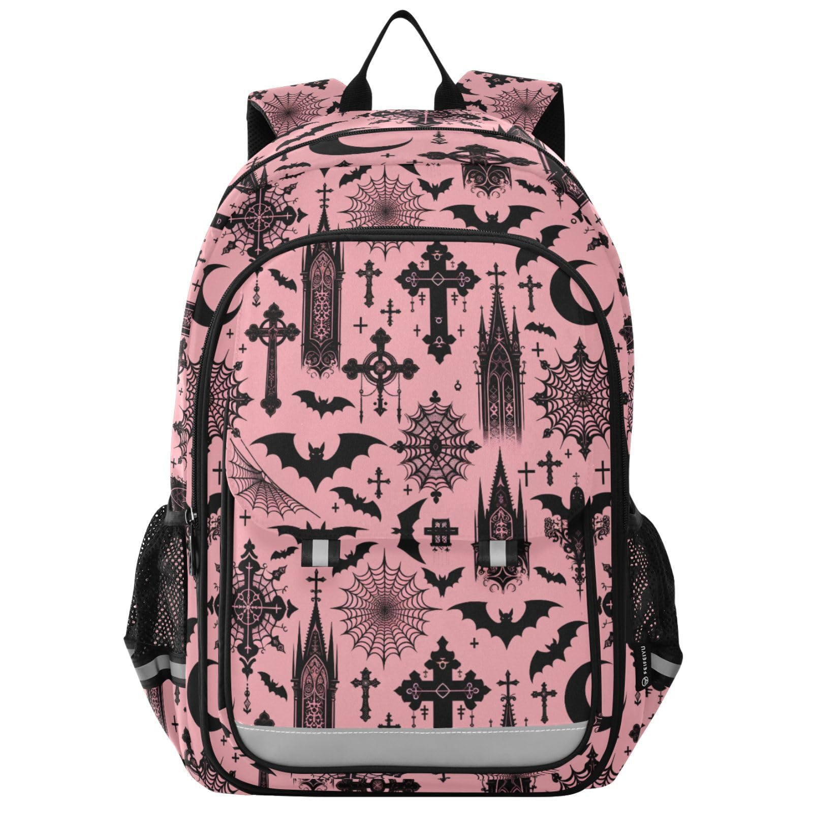 MNSRUU Backpack for School Black Gothic Moon Spider Webs and Bats Laptop Backpack Girls Boys Book Bag with