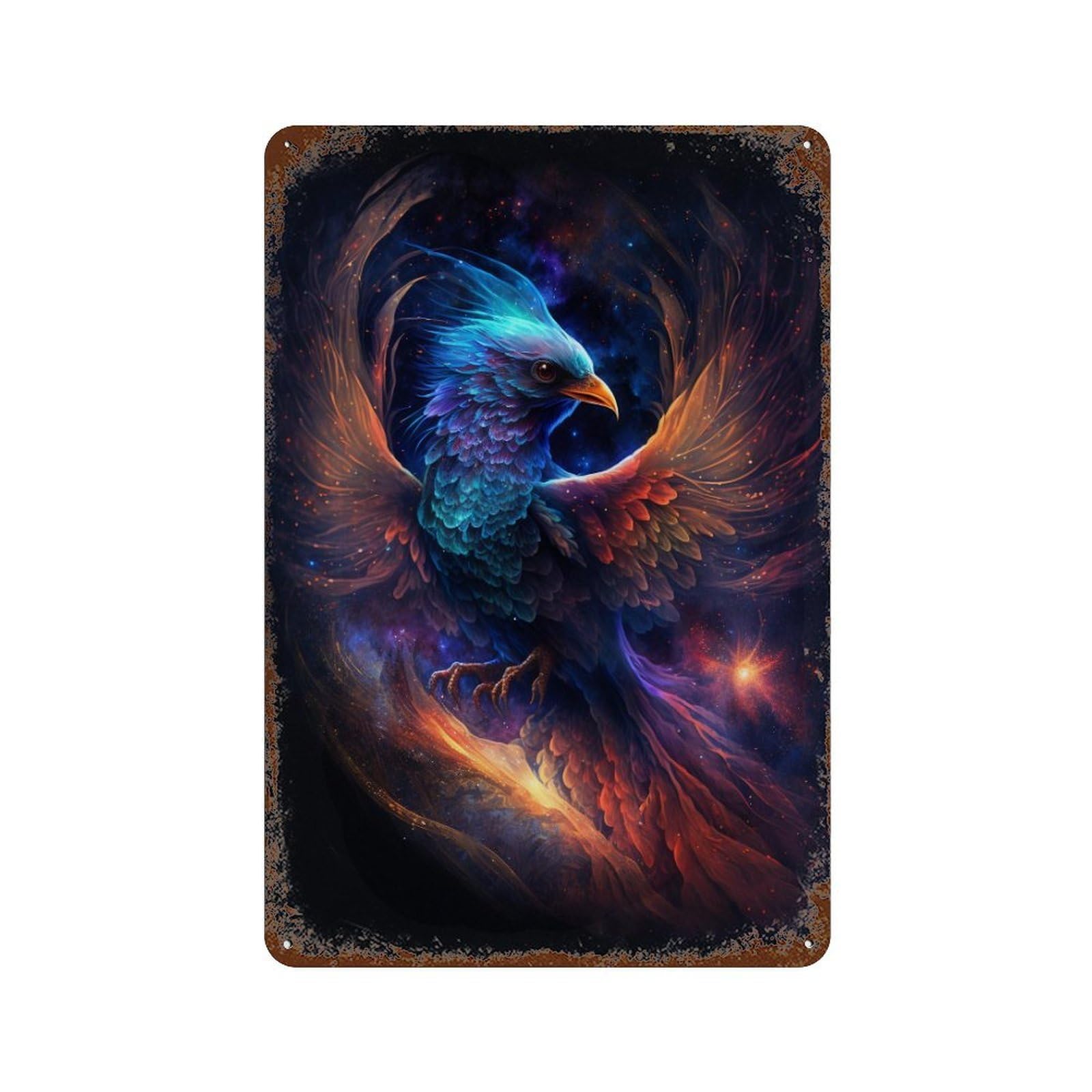Fantasy Phoenix Art Print -2 Rust Effect Tin Sign 11.8"x7.9", Vintage Wall Decor for Garage, Pub Or Kitchen