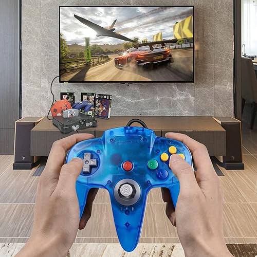 Vista 6 de ZeroStory Classic N64 Controller, Wired N64 Controller Upgraded Joystick for N64 Video Game Console (Transparent Red and Transparent Blue)