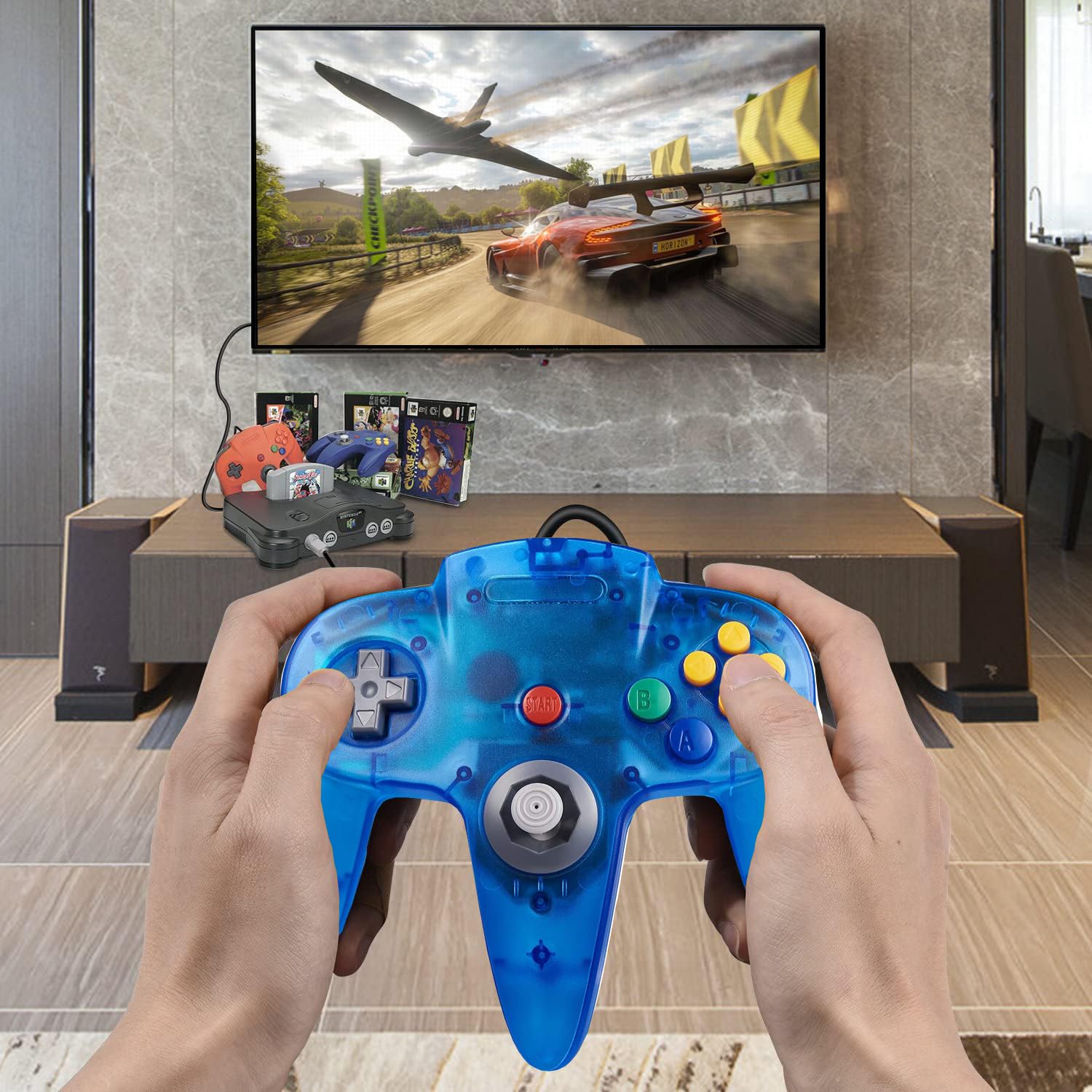 ZeroStory Klasyczny kontroler N64, ulepszony kontroler przewodowy N64 do konsoli do gier wideo N64 (przezroczysty czerwony i przezroczysty)