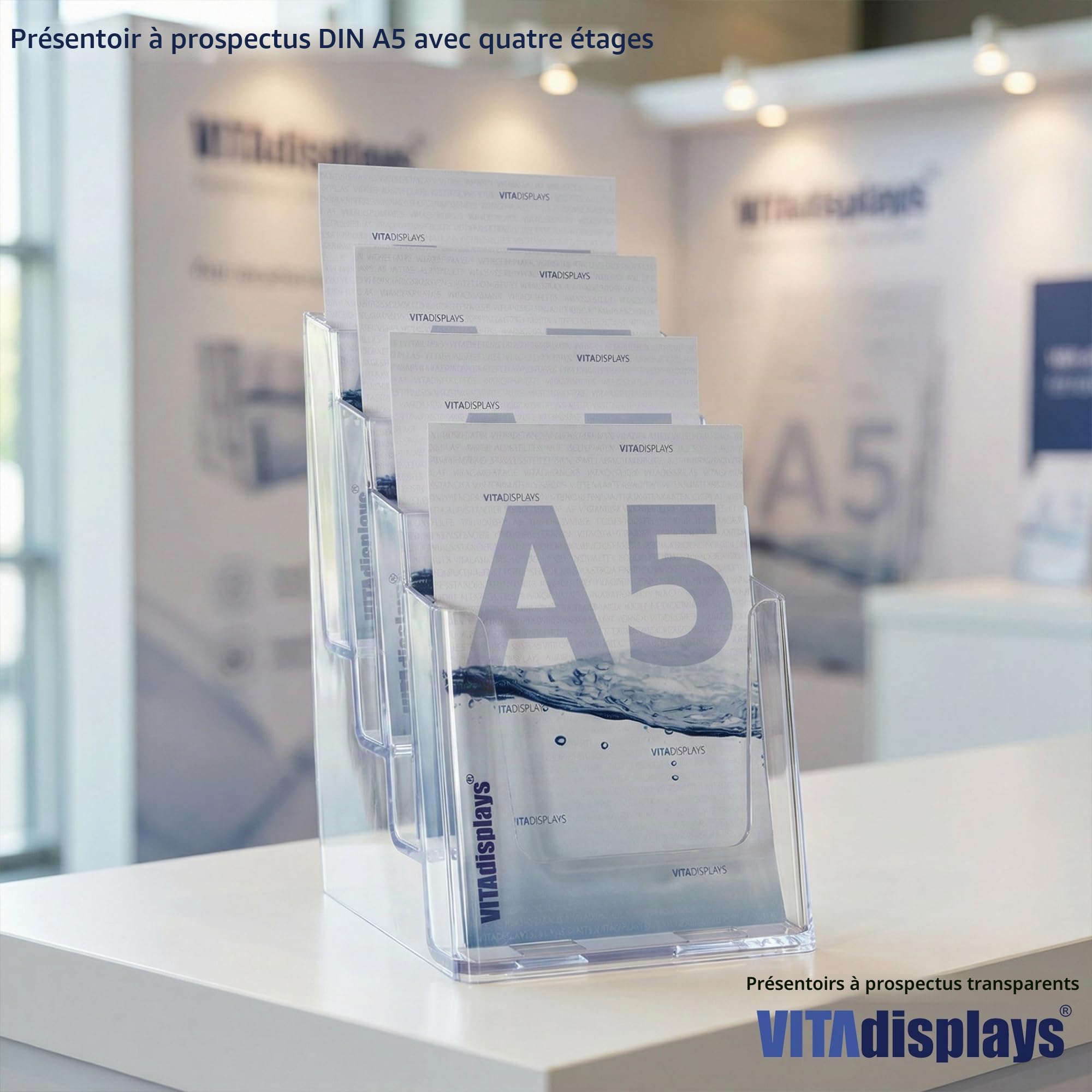VITAdisplays® A5 NE-164 Présentoir à brochures 4 étages Transparent