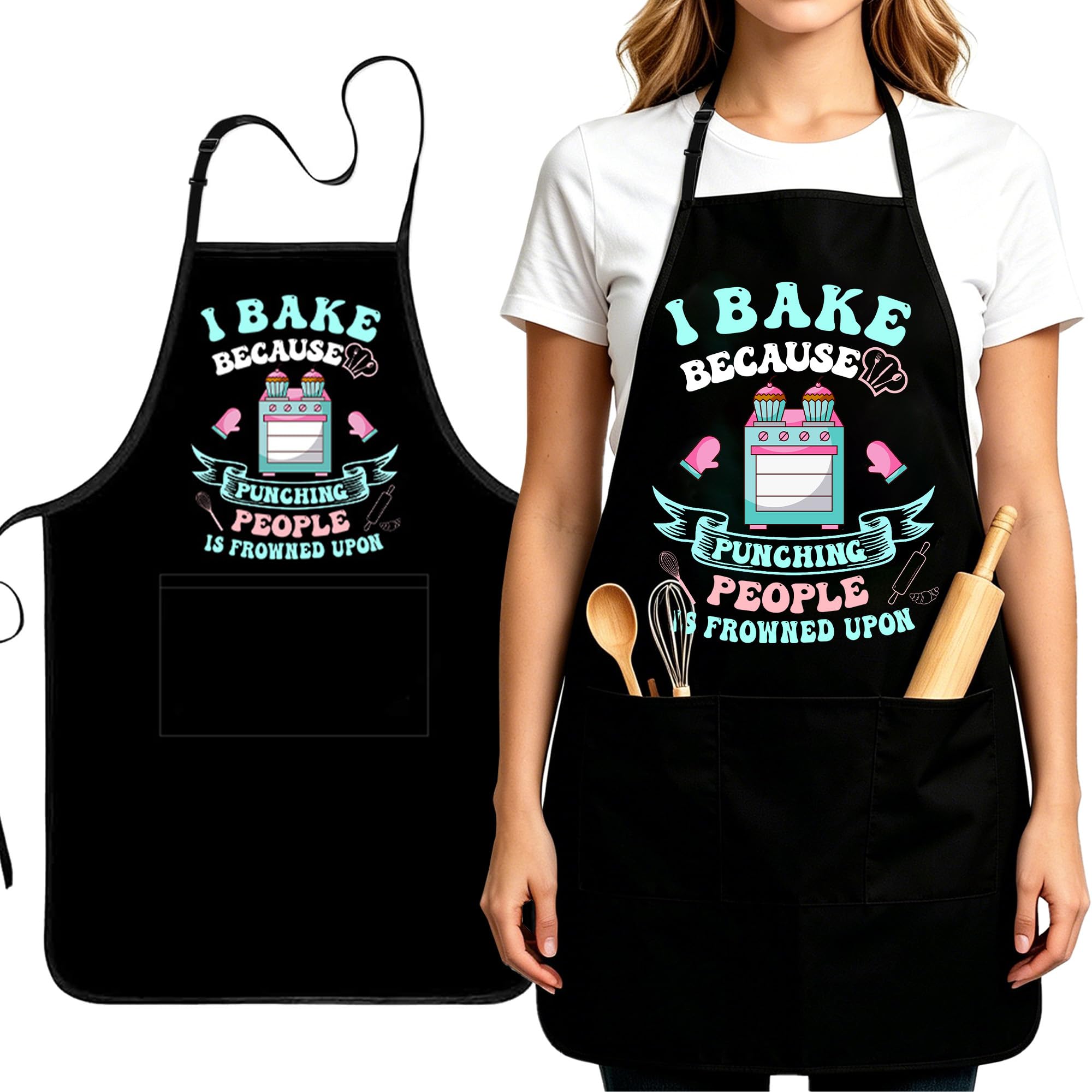 Xmeden Baking Apron, I Baking Because People is Frowned, Baking-01, L