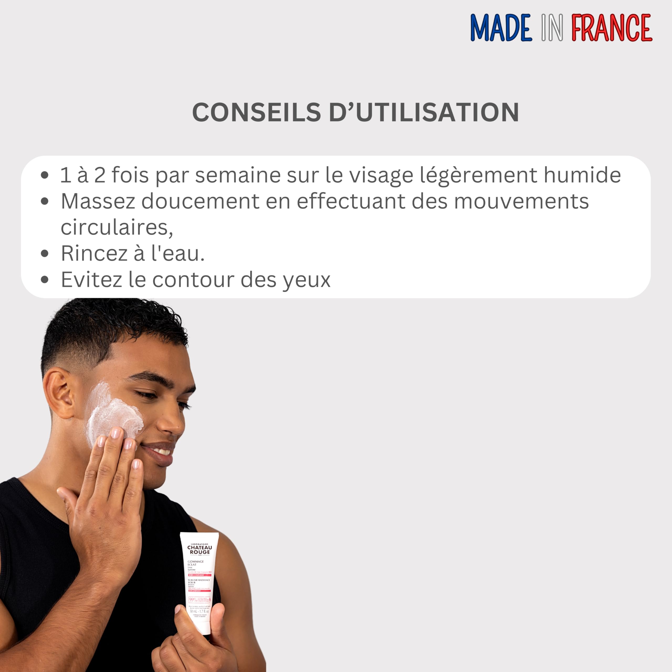 Laboratoire Château Rouge Gommage Visage Éclat 50 ml – Exfoliant Doux à la Rose Musquée Bio – Peaux Noires, Mates & Métissées – 99% d’Origine Naturelle – Made in France