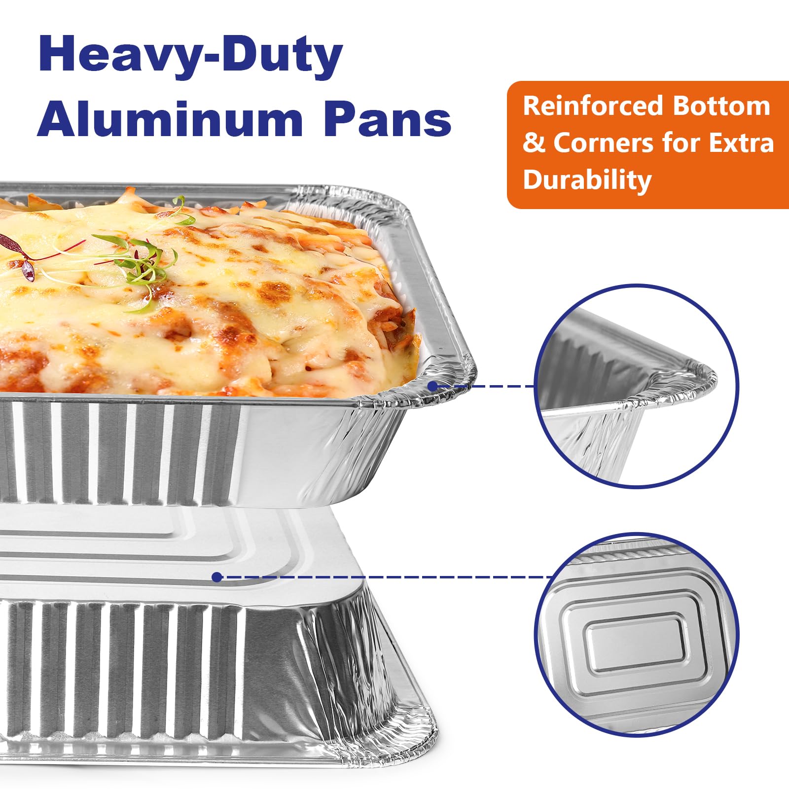 Große Aluminiumpfannen mit Deckel: 30 Stück, extra robuste Folienpfannen 22,9 x 33 cm, Einweg-Aluminiumschalen zum Backen, Kochen, Braten von Truthahn, Lebensmittelzubereitung