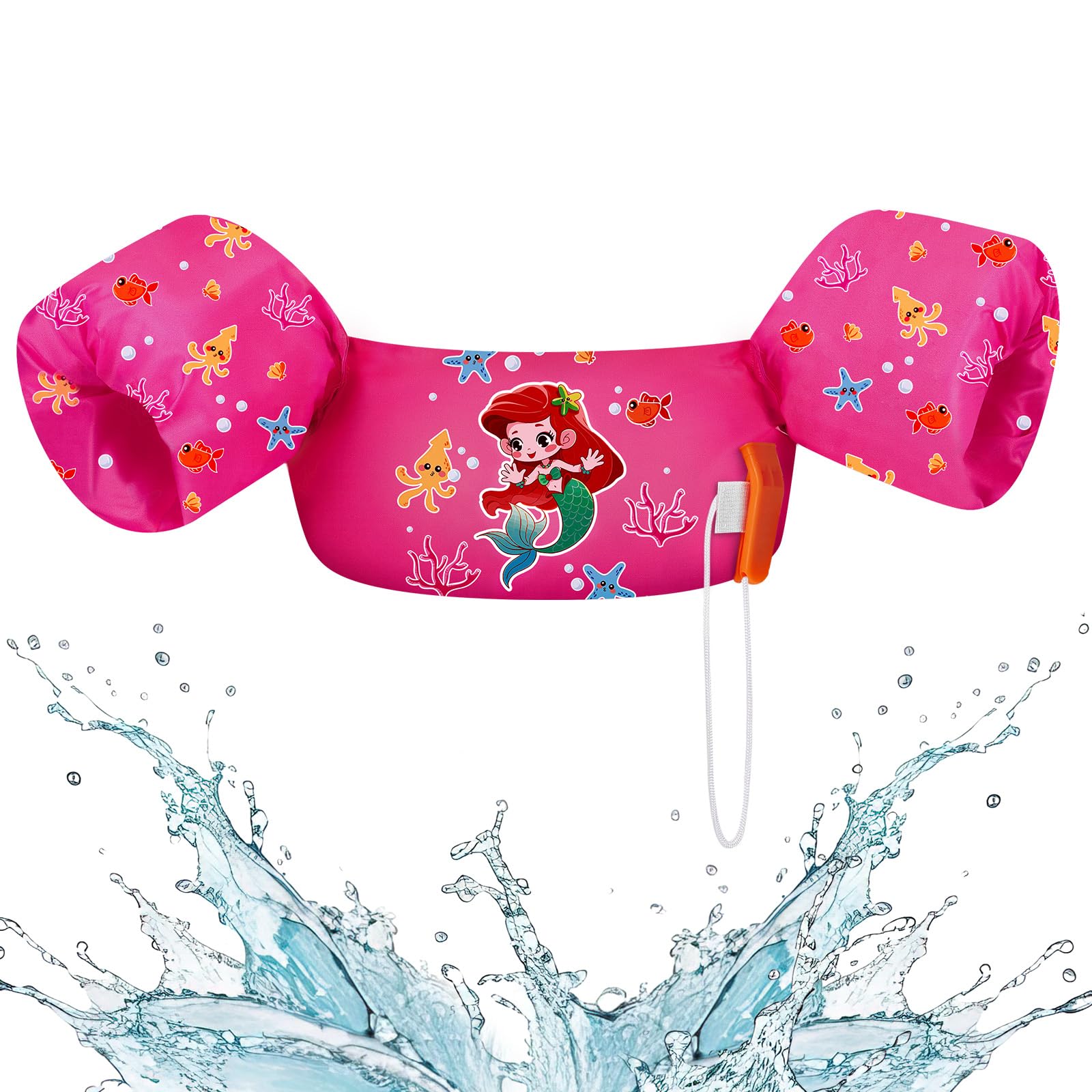 HeySplash Kinder Schwimmflügel, Schwimm Weste für 9-22/15-30 kg Kinder, Kinder Pool Schwimmwesten mit Pfeife, Verstellbare Träger, Doppelschnalle, Schwimmtrainer, Schwimmen Lernen